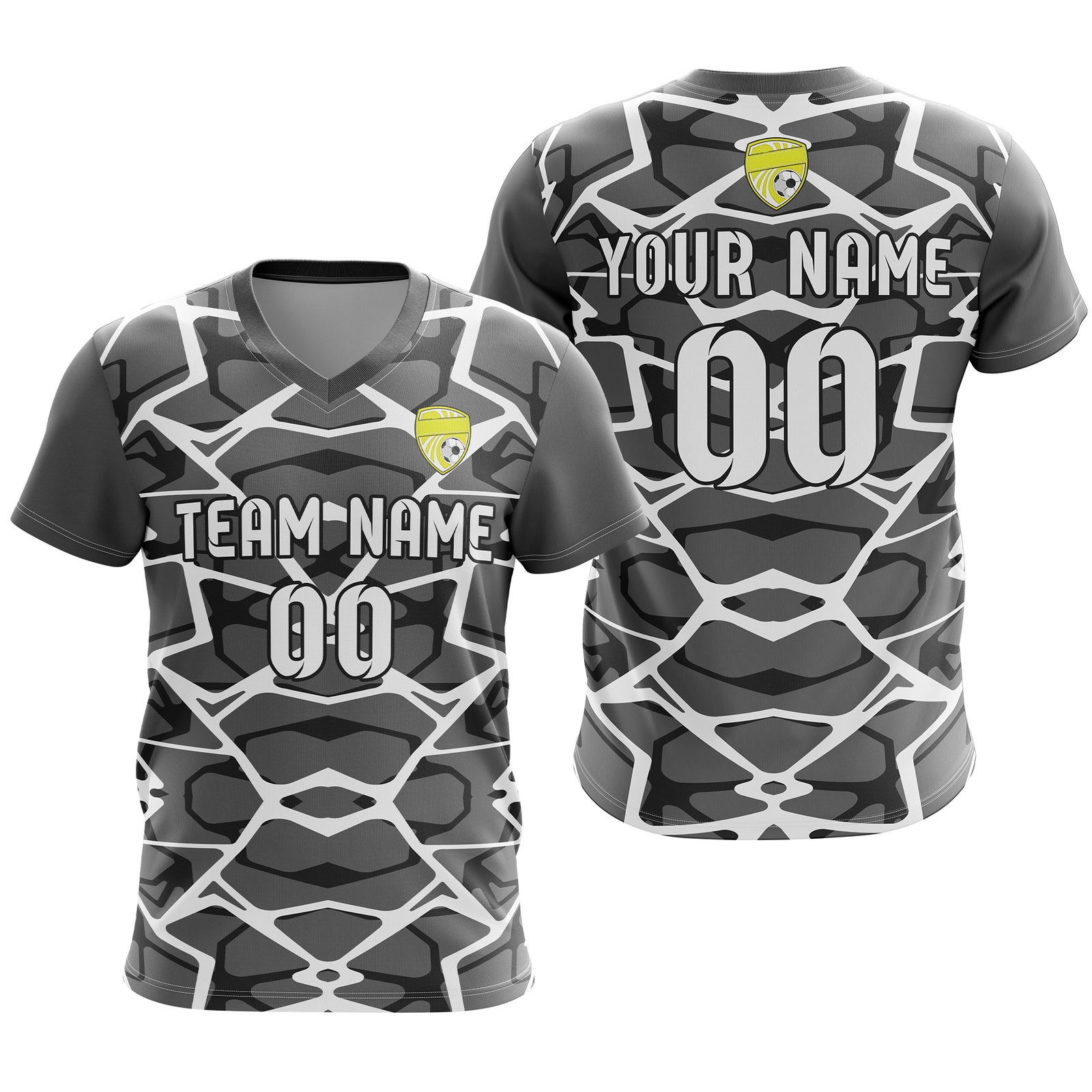 Soccer Jersey - V Neck - Full Pattern- Design 5 - Dark Grey