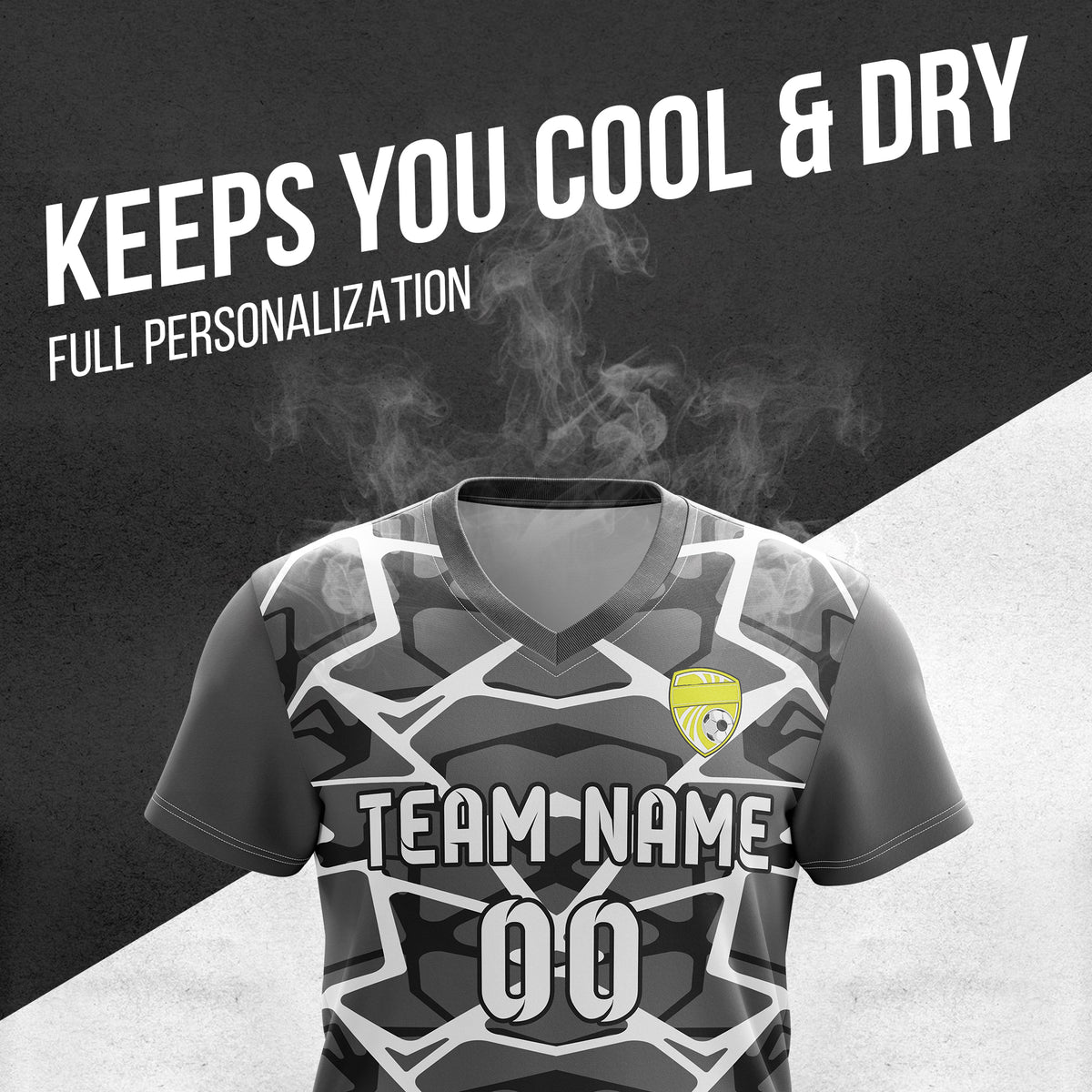 Soccer Jersey - V Neck - Full Pattern- Design 5 - Dark Grey