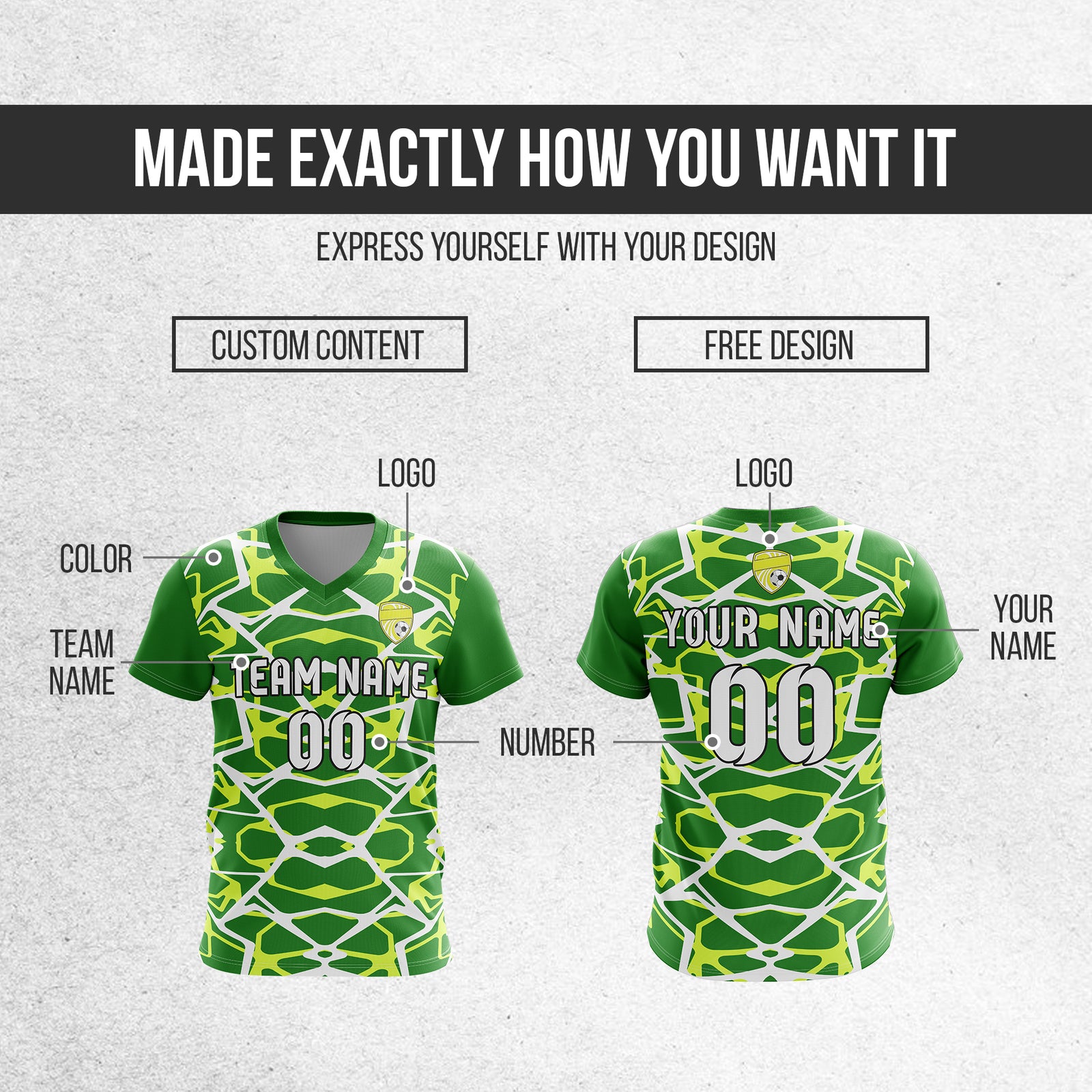 Soccer Jersey - V Neck - Full Pattern- Design 5 - Green