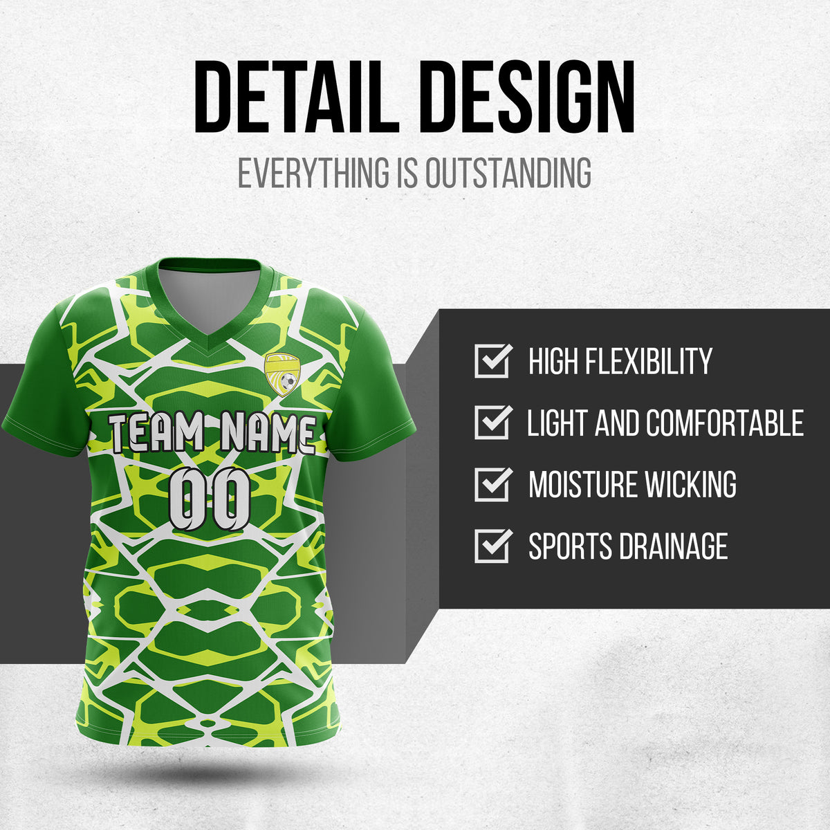 Soccer Jersey - V Neck - Full Pattern- Design 5 - Green