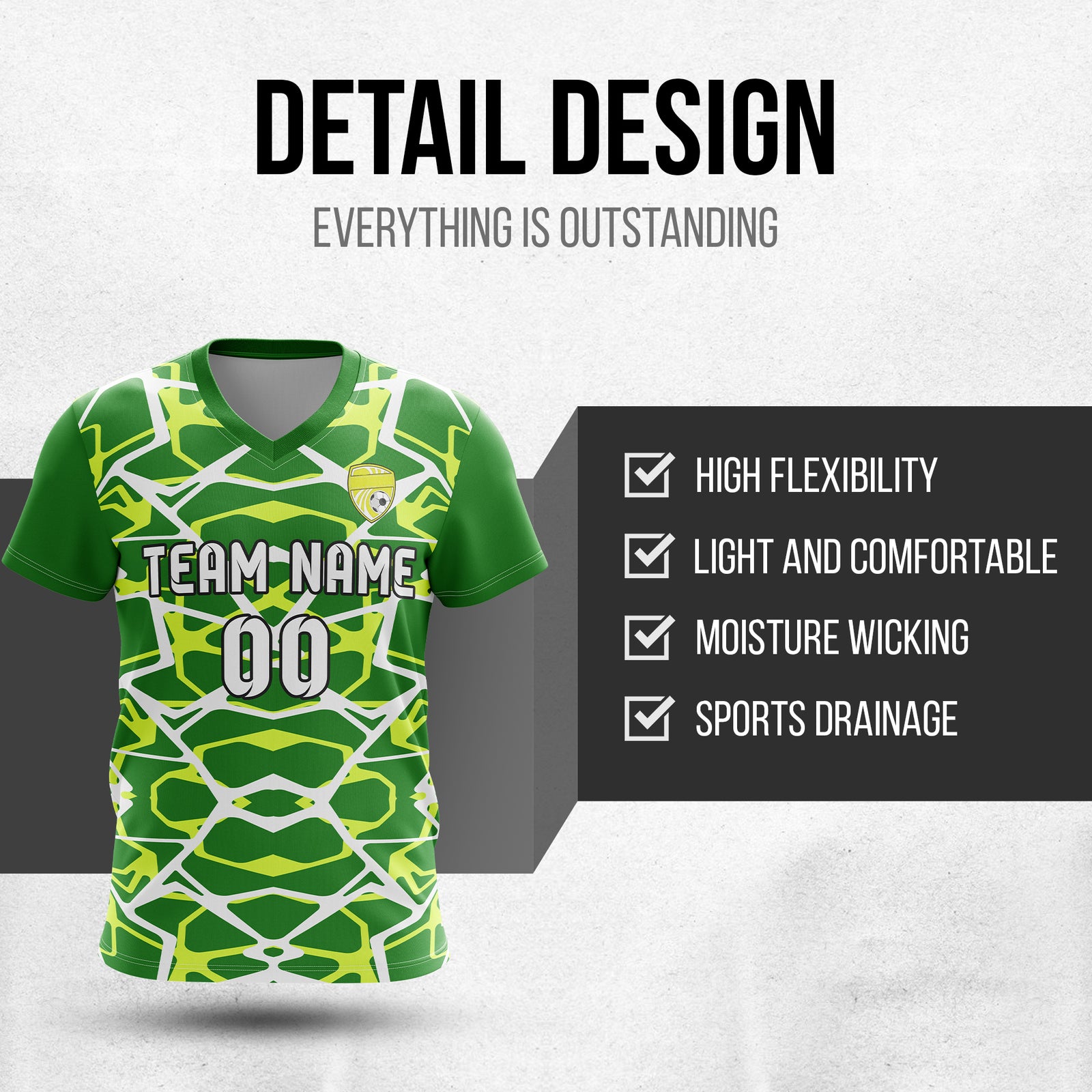 Soccer Jersey - V Neck - Full Pattern- Design 5 - Green