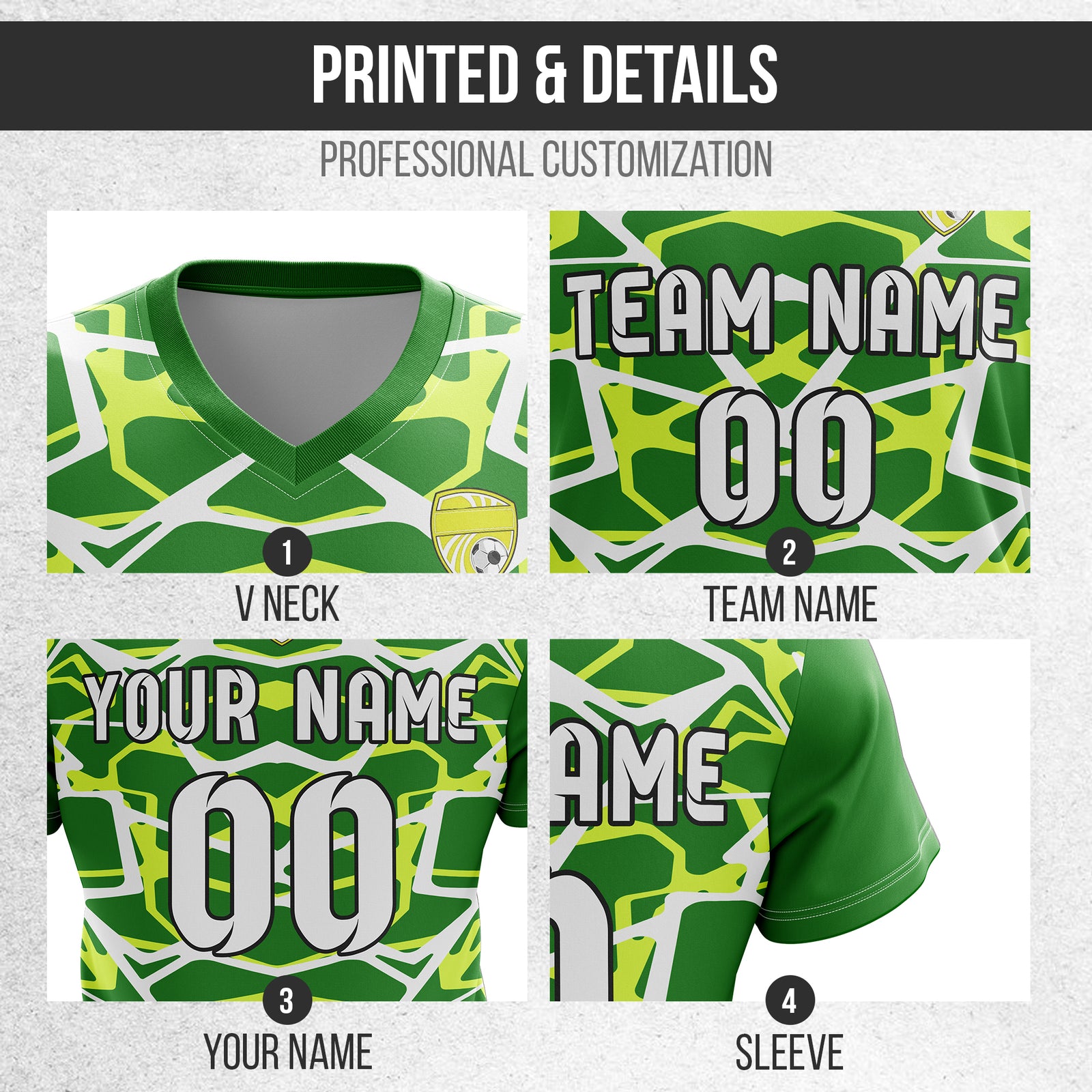 Soccer Jersey - V Neck - Full Pattern- Design 5 - Green