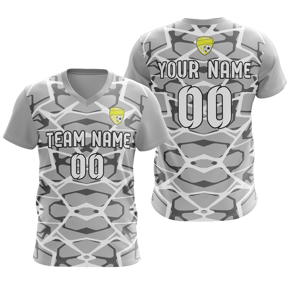 Soccer Jersey - V Neck - Full Pattern- Design 5 - Grey