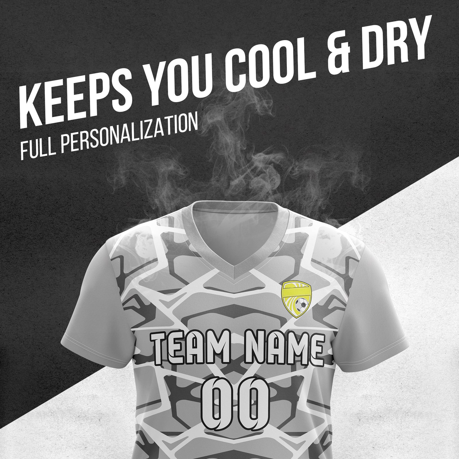 Soccer Jersey - V Neck - Full Pattern- Design 5 - Grey