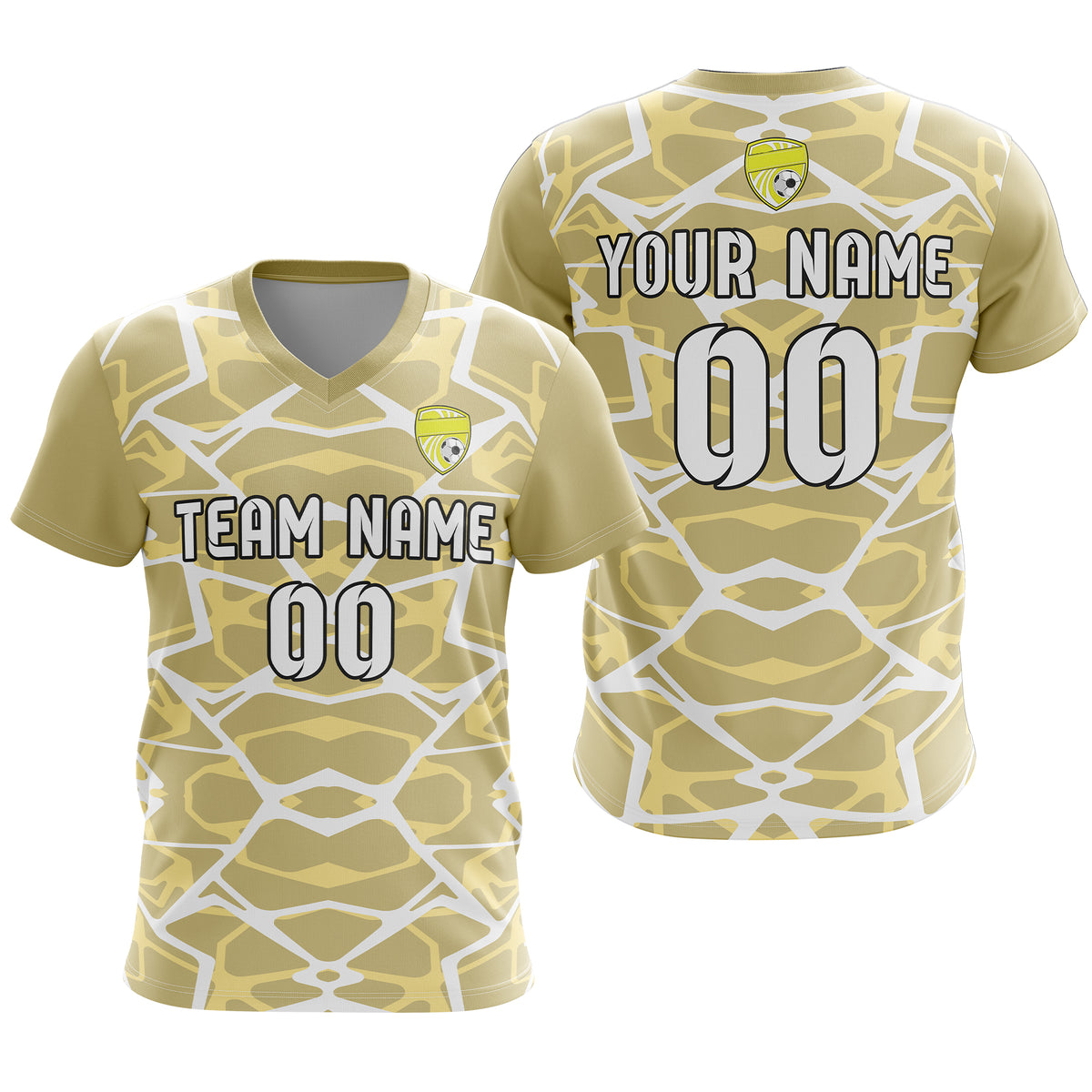 Soccer Jersey - V Neck - Full Pattern- Design 5 - Khakhii