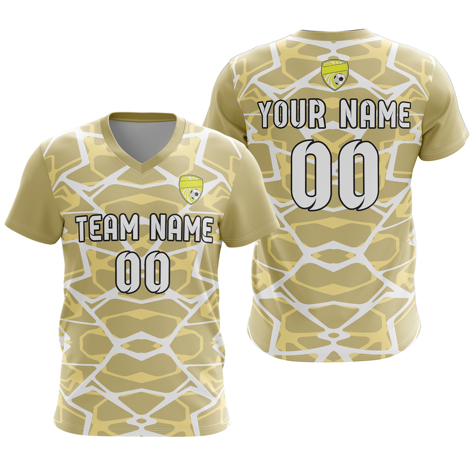 Soccer Jersey - V Neck - Full Pattern- Design 5 - Khakhii