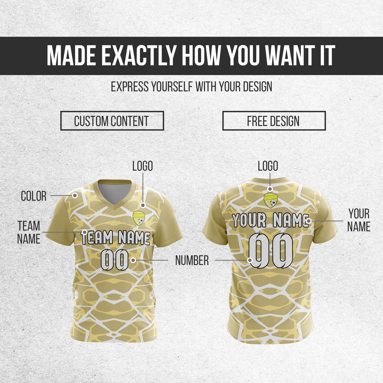 Soccer Jersey - V Neck - Full Pattern- Design 5 - Khakhii