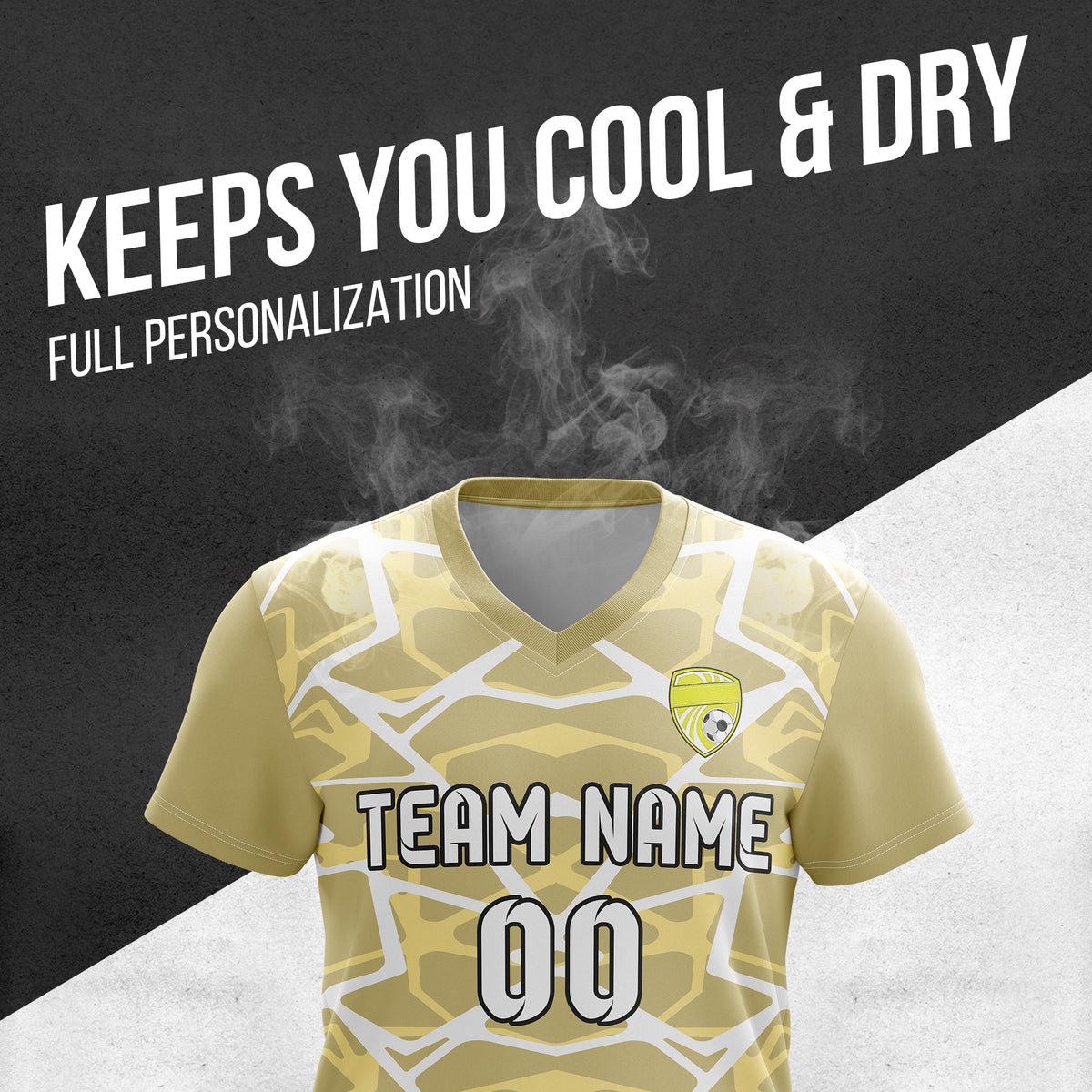 Soccer Jersey - V Neck - Full Pattern- Design 5 - Khakhii