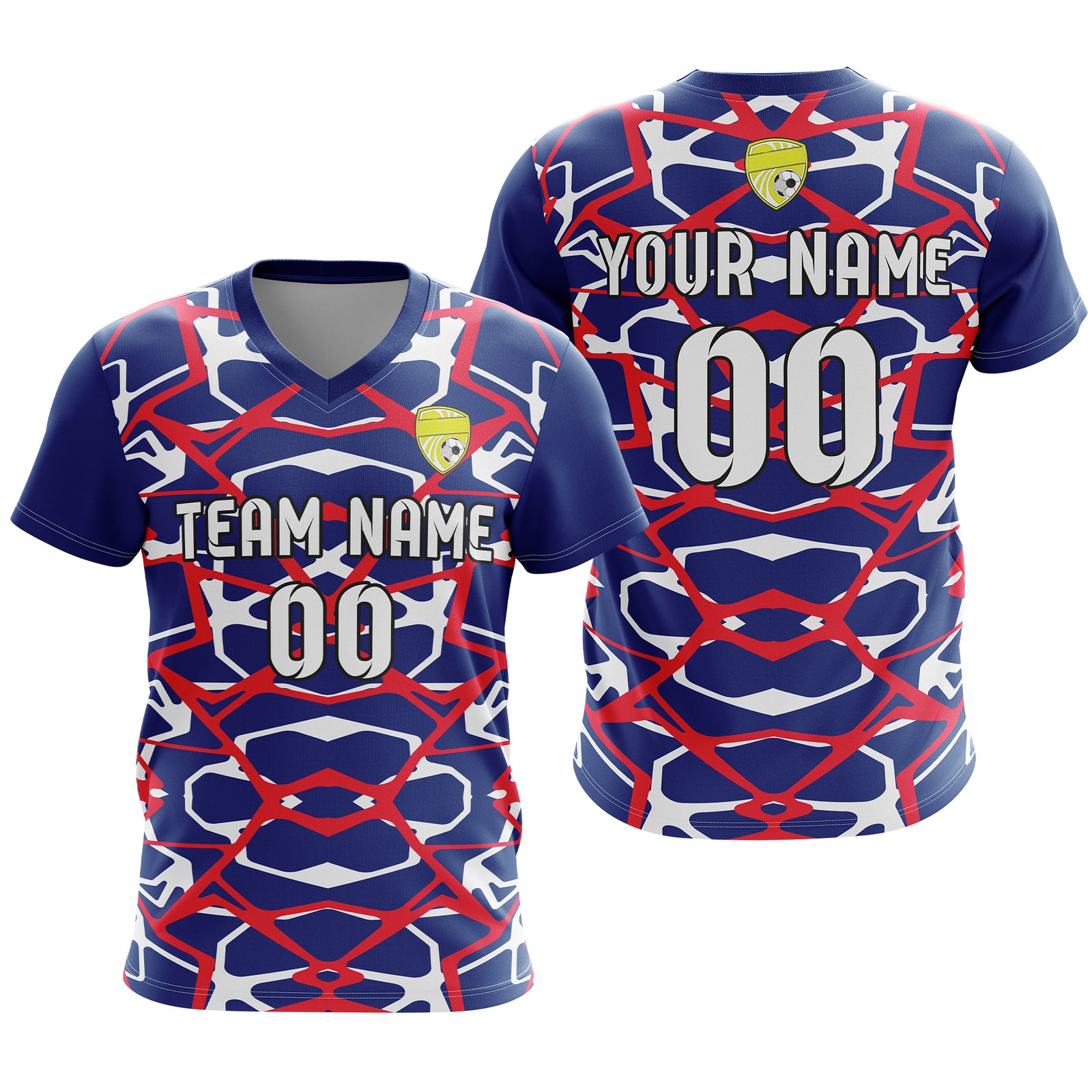 Soccer Jersey - V Neck - Full Pattern- Design 5 - Navy