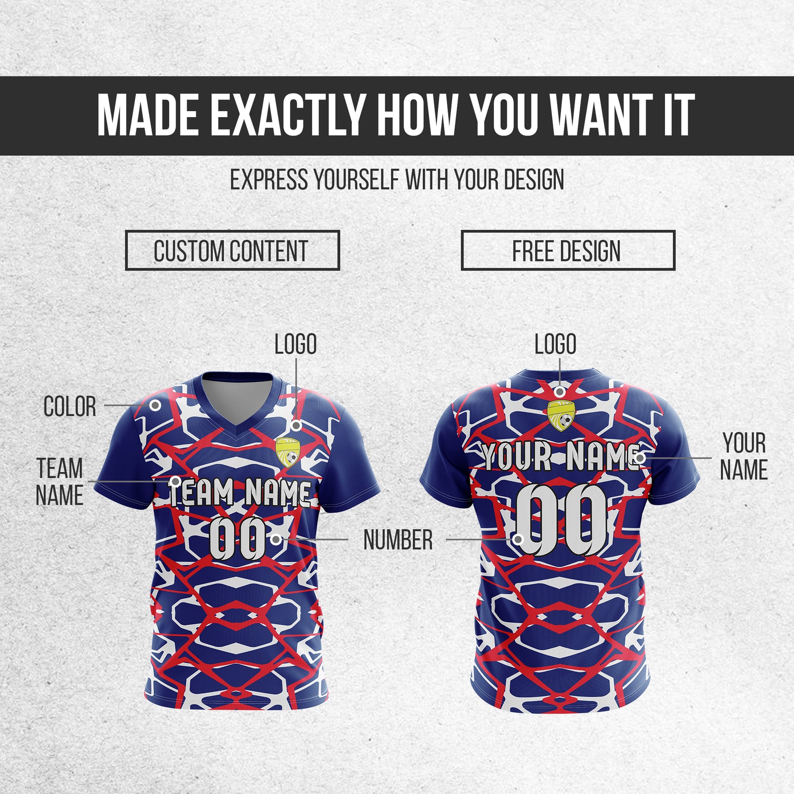 Soccer Jersey - V Neck - Full Pattern- Design 5 - Navy