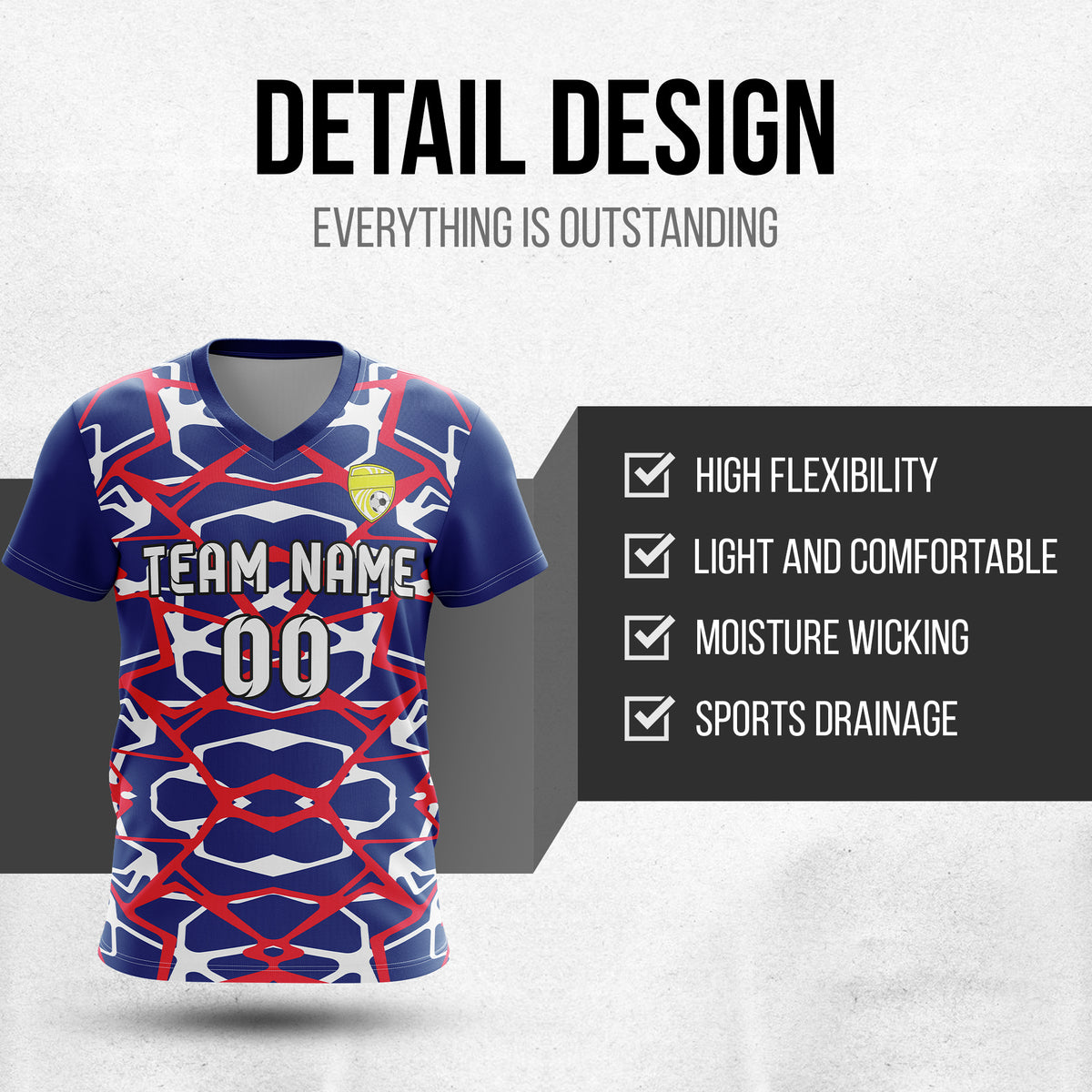 Soccer Jersey - V Neck - Full Pattern- Design 5 - Navy