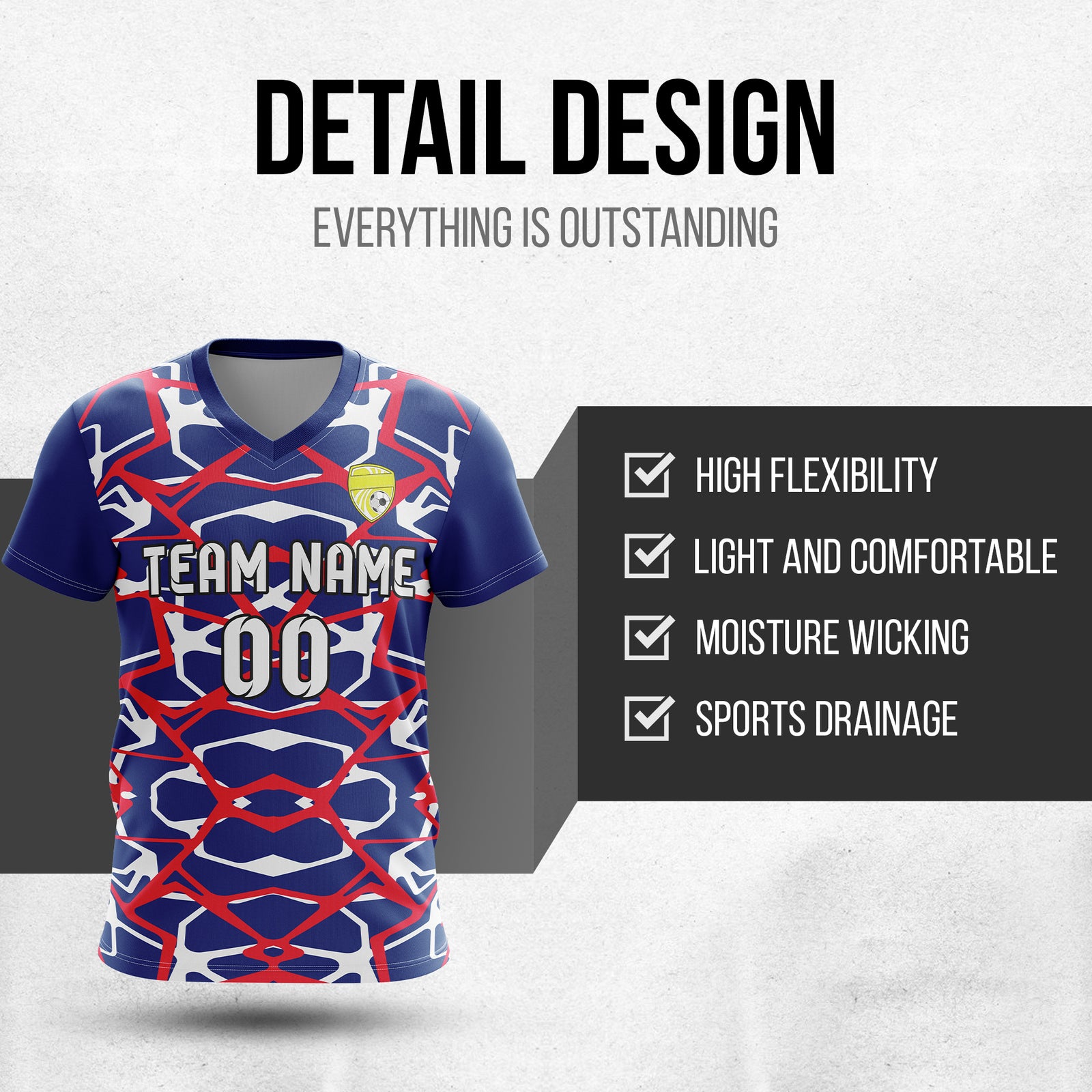 Soccer Jersey - V Neck - Full Pattern- Design 5 - Navy