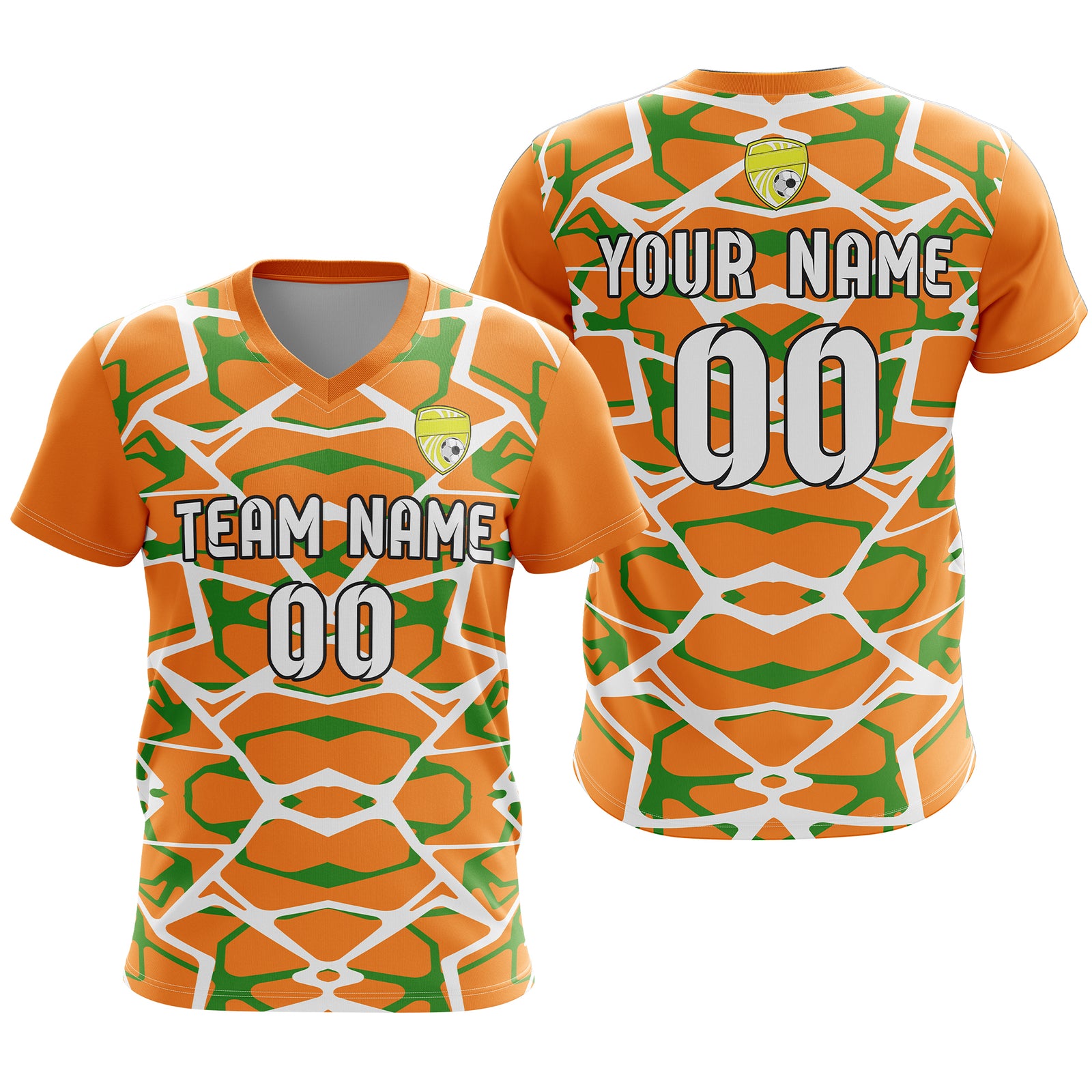 Soccer Jersey - V Neck - Full Pattern- Design 5 - Orange
