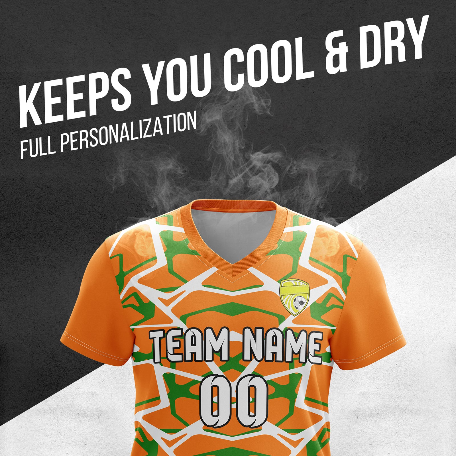 Soccer Jersey - V Neck - Full Pattern- Design 5 - Orange