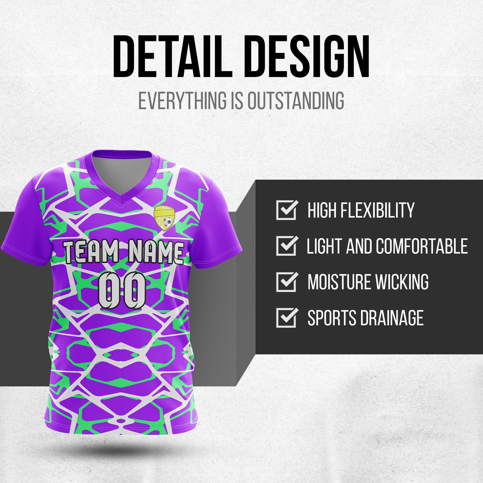 Soccer Jersey - V Neck - Full Pattern- Design 5 - Purple