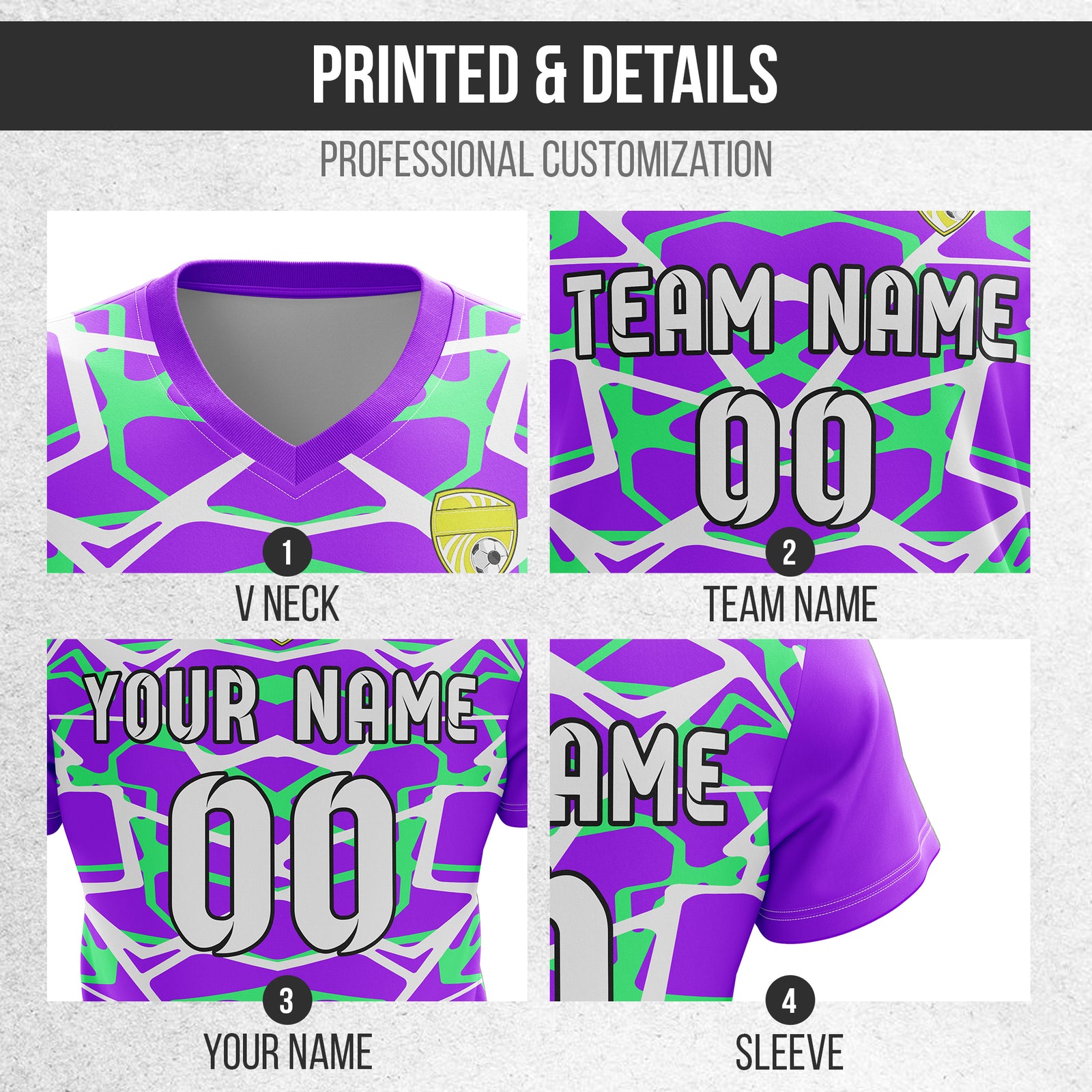 Soccer Jersey - V Neck - Full Pattern- Design 5 - Purple
