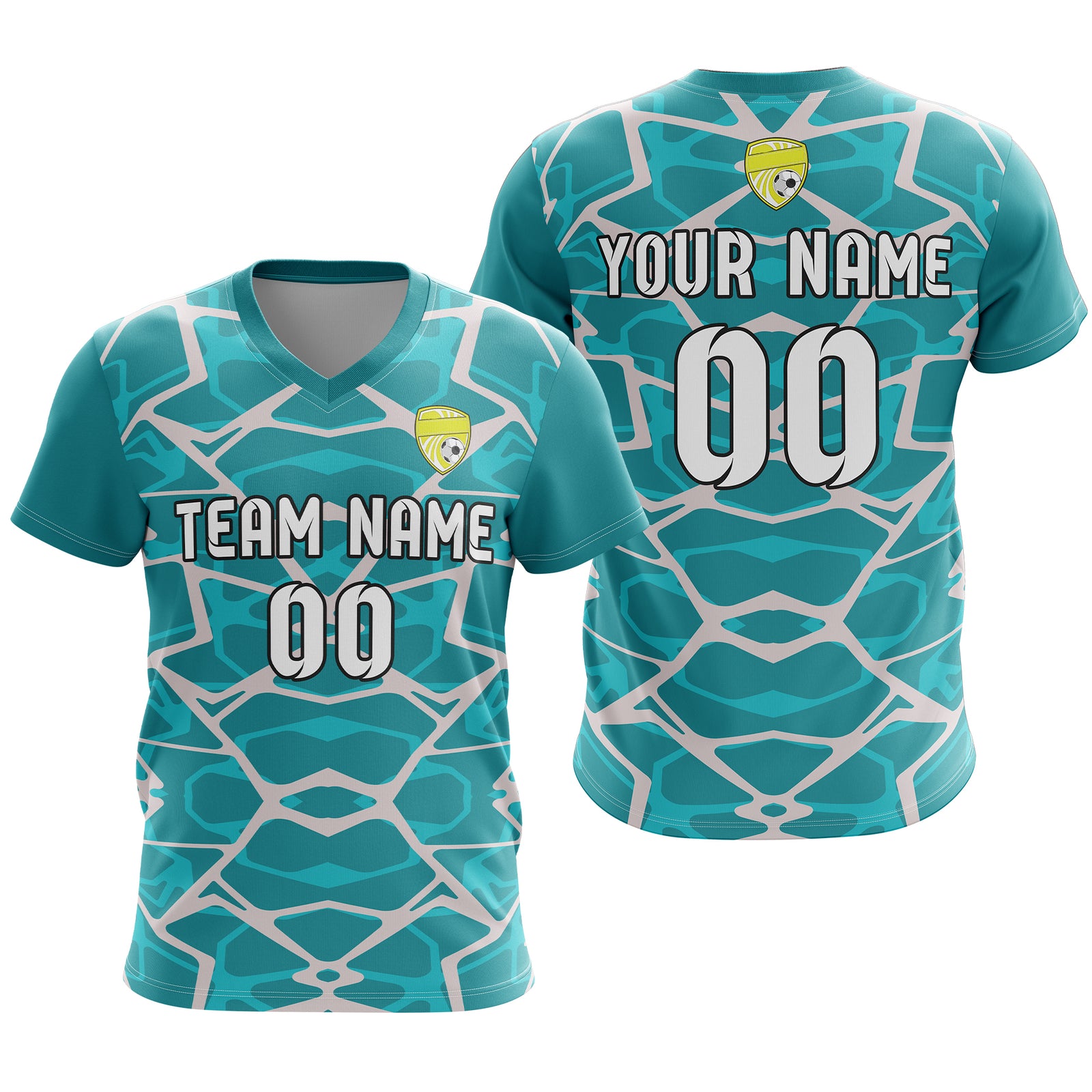 Soccer Jersey - V Neck - Full Pattern- Design 5 - Teal