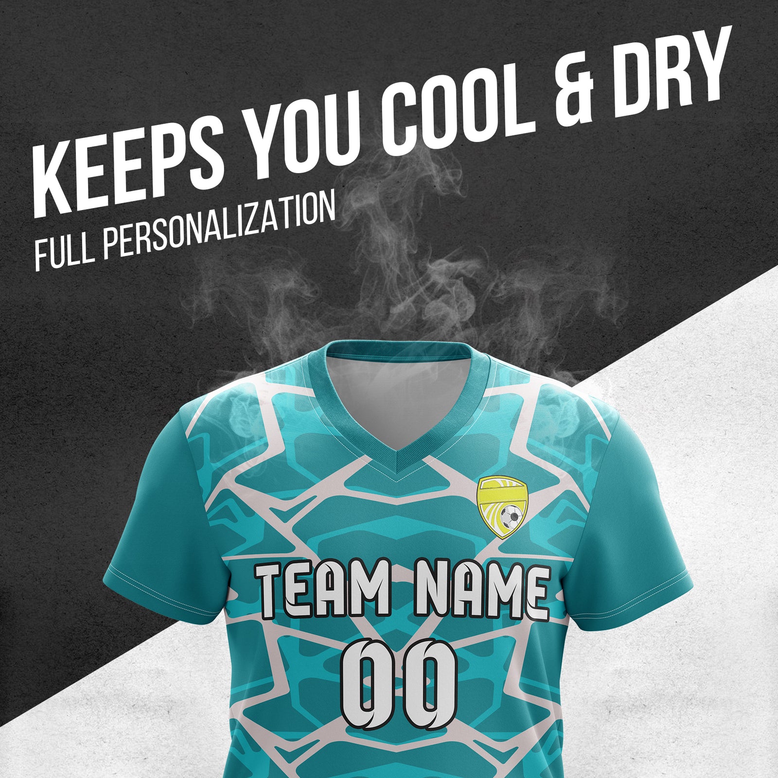 Soccer Jersey - V Neck - Full Pattern- Design 5 - Teal