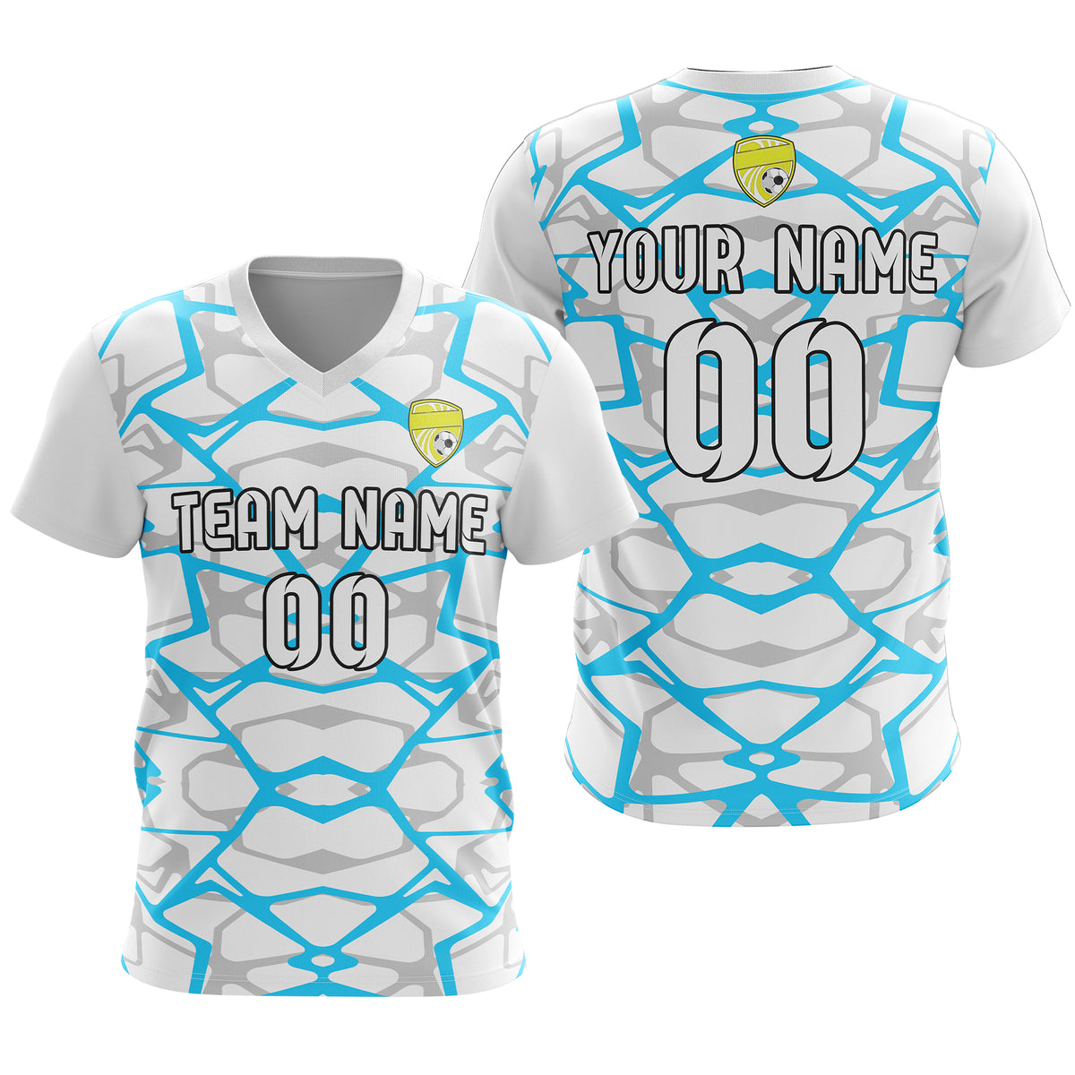 Soccer Jersey - V Neck - Full Pattern- Design 5 - White