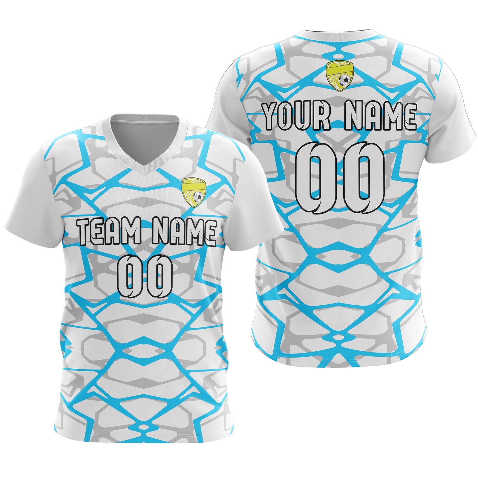 Soccer Jersey - V Neck - Full Pattern- Design 5 - White