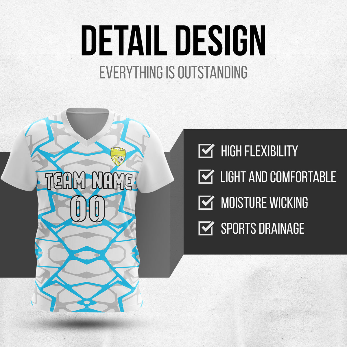 Soccer Jersey - V Neck - Full Pattern- Design 5 - White