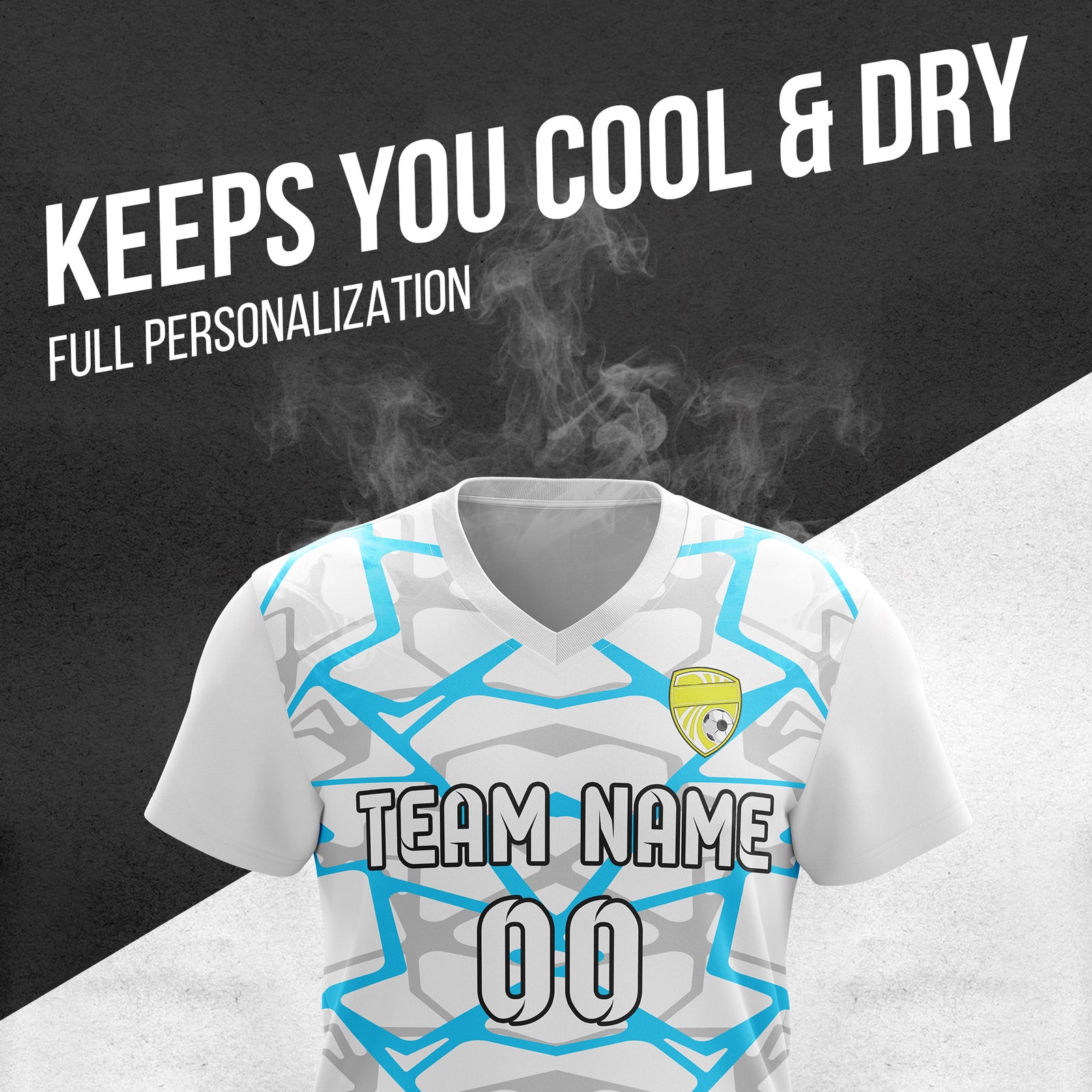 Soccer Jersey - V Neck - Full Pattern- Design 5 - White