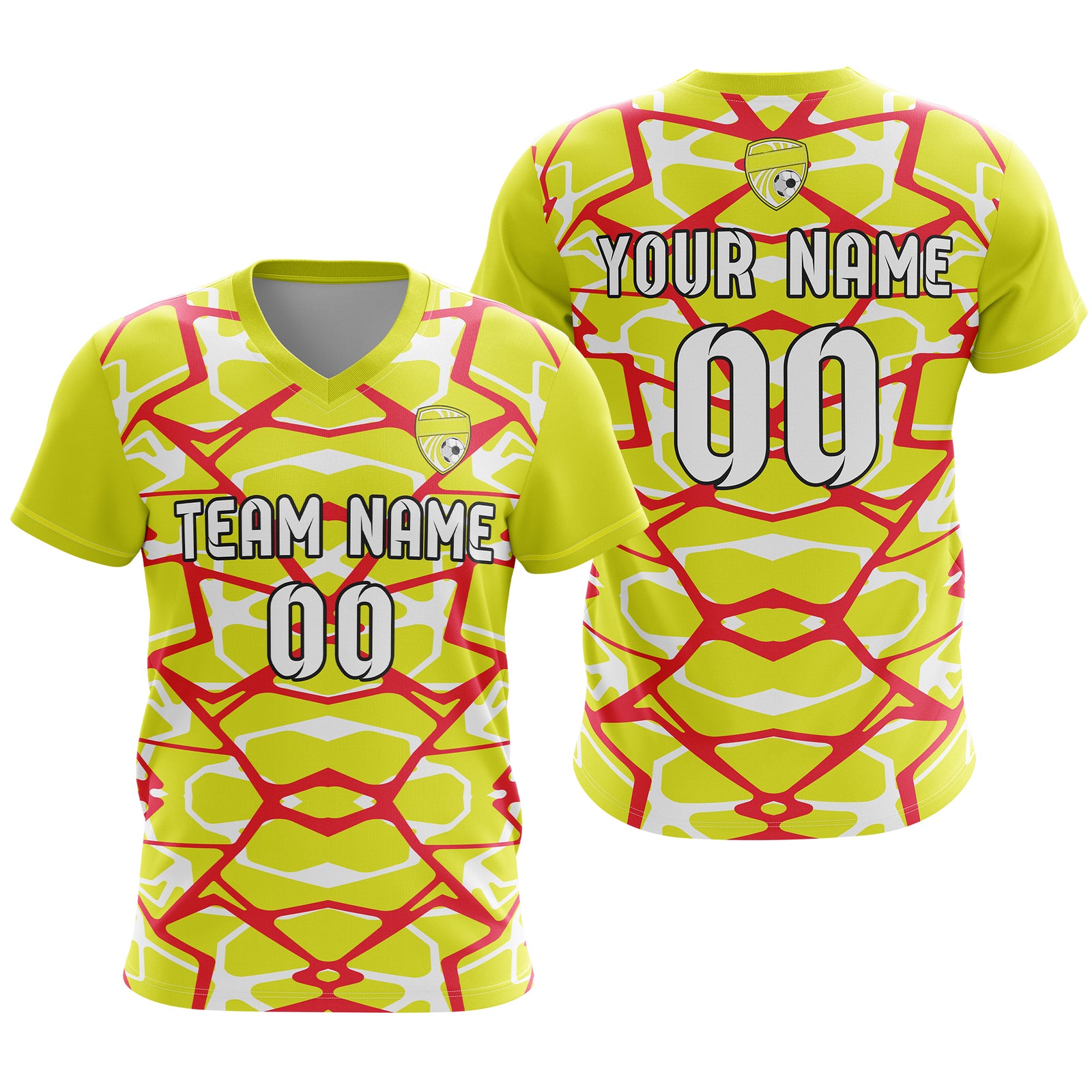 Soccer Jersey - V Neck - Full Pattern- Design 5 - Yellow
