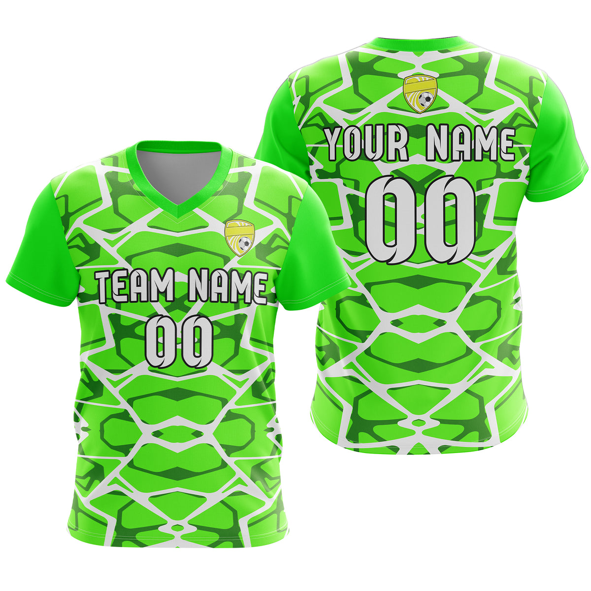 Soccer Jersey - V Neck - Full Pattern- Design 5 - neon Green
