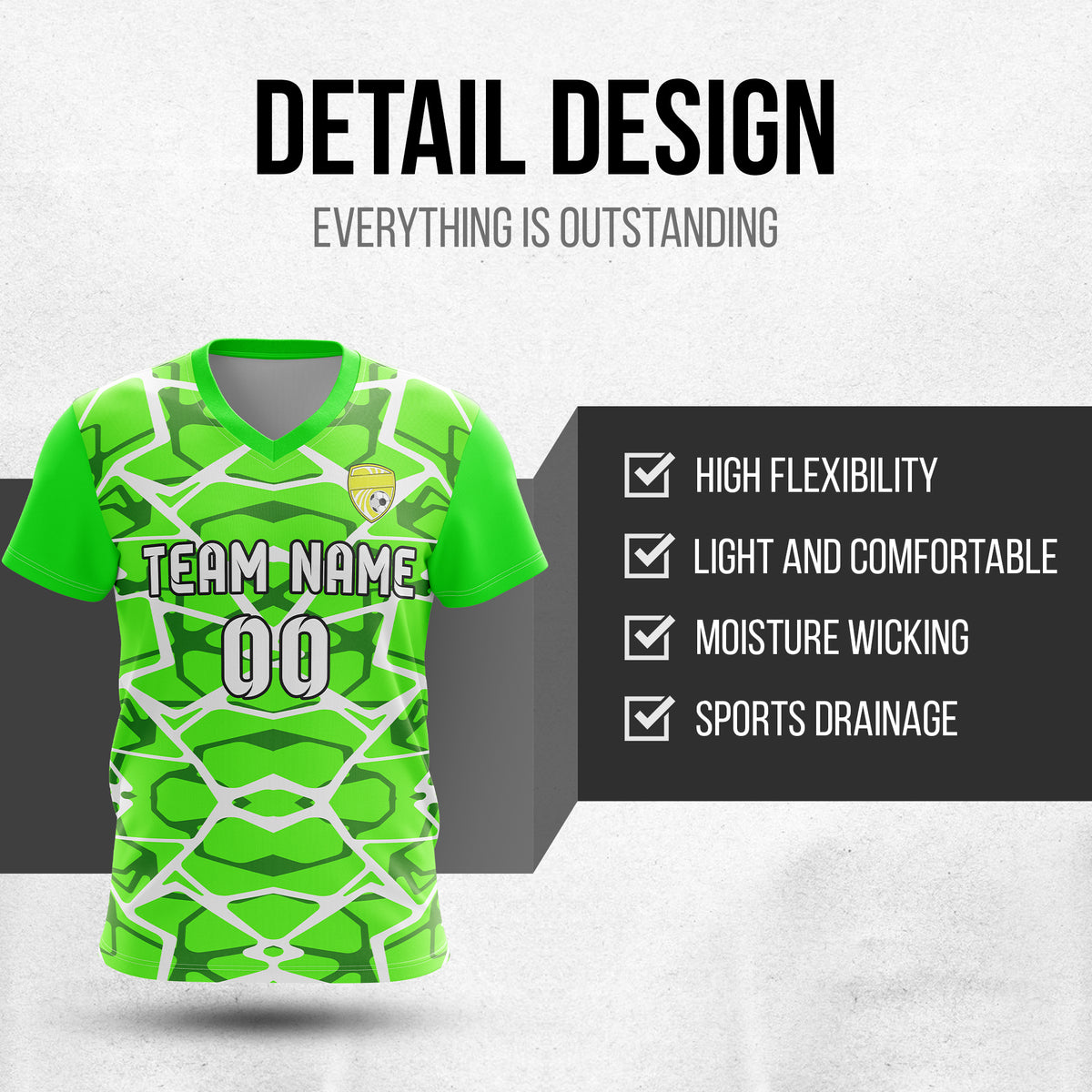 Soccer Jersey - V Neck - Full Pattern- Design 5 - neon Green