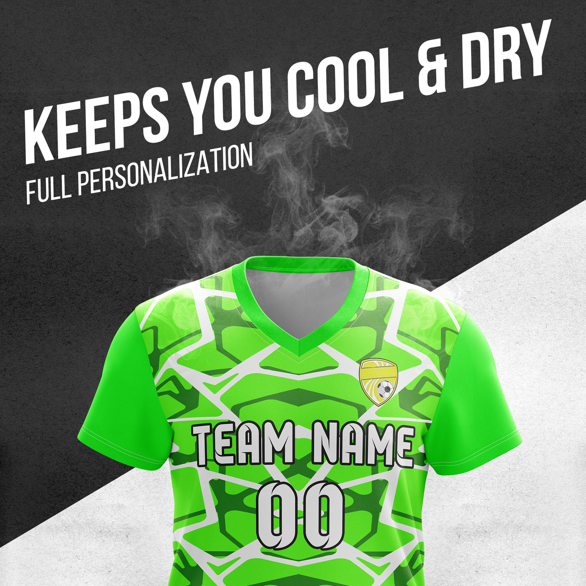 Soccer Jersey - V Neck - Full Pattern- Design 5 - neon Green
