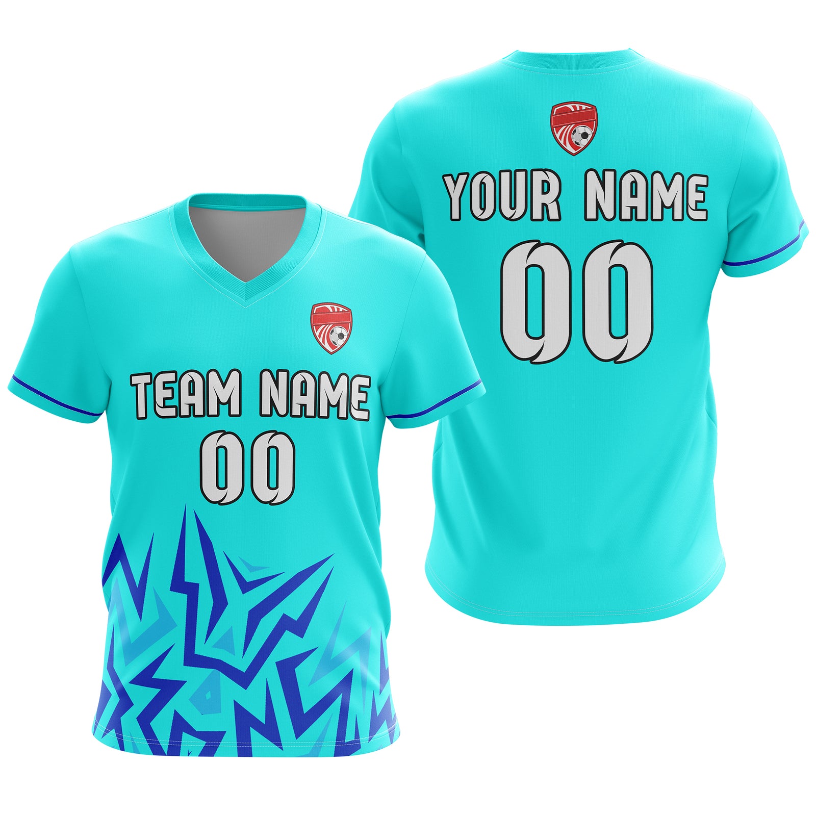 Soccer Jersey - V Neck - Side Pattern- Design 1 - Aqua