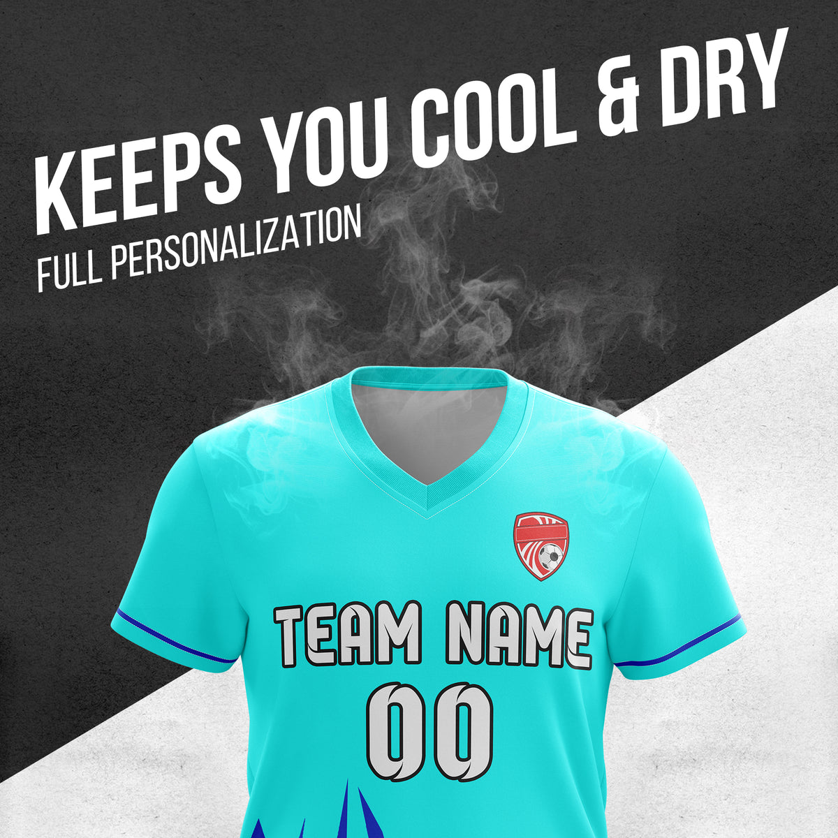 Soccer Jersey - V Neck - Side Pattern- Design 1 - Aqua