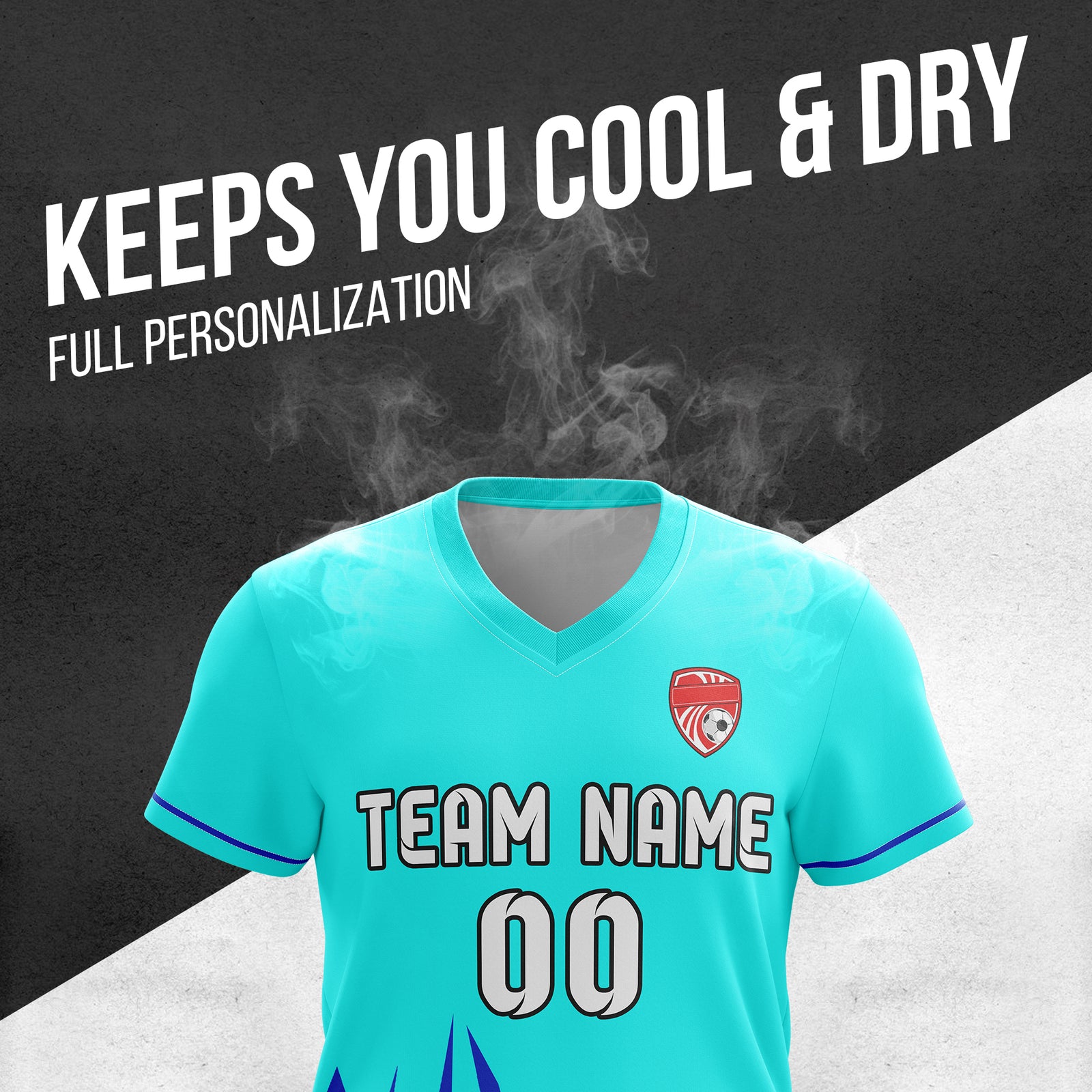 Soccer Jersey - V Neck - Side Pattern- Design 1 - Aqua