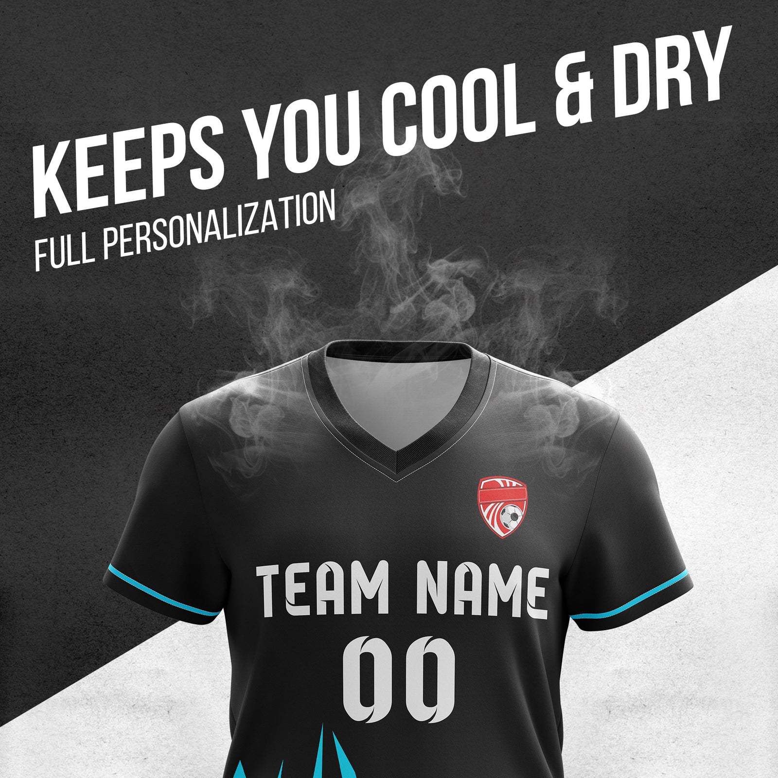 Soccer Jersey - V Neck - Side Pattern- Design 1 - Black