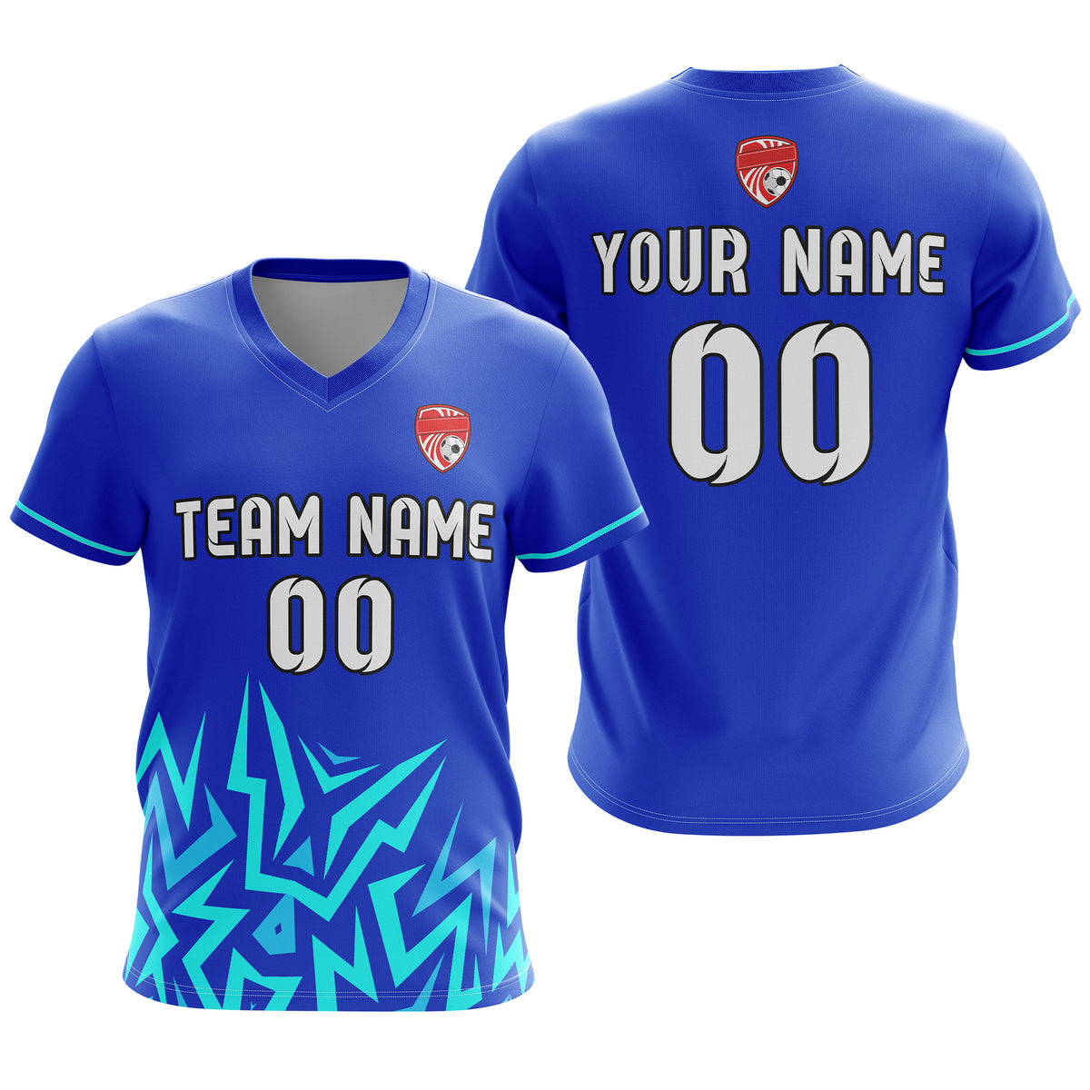 Soccer Jersey - V Neck - Side Pattern- Design 1 - Blue