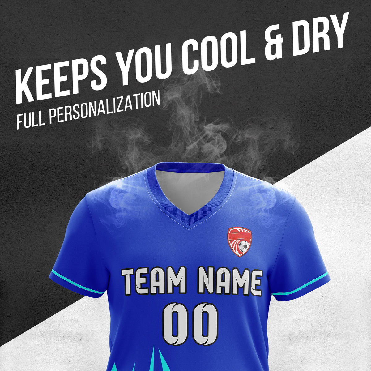 Soccer Jersey - V Neck - Side Pattern- Design 1 - Blue