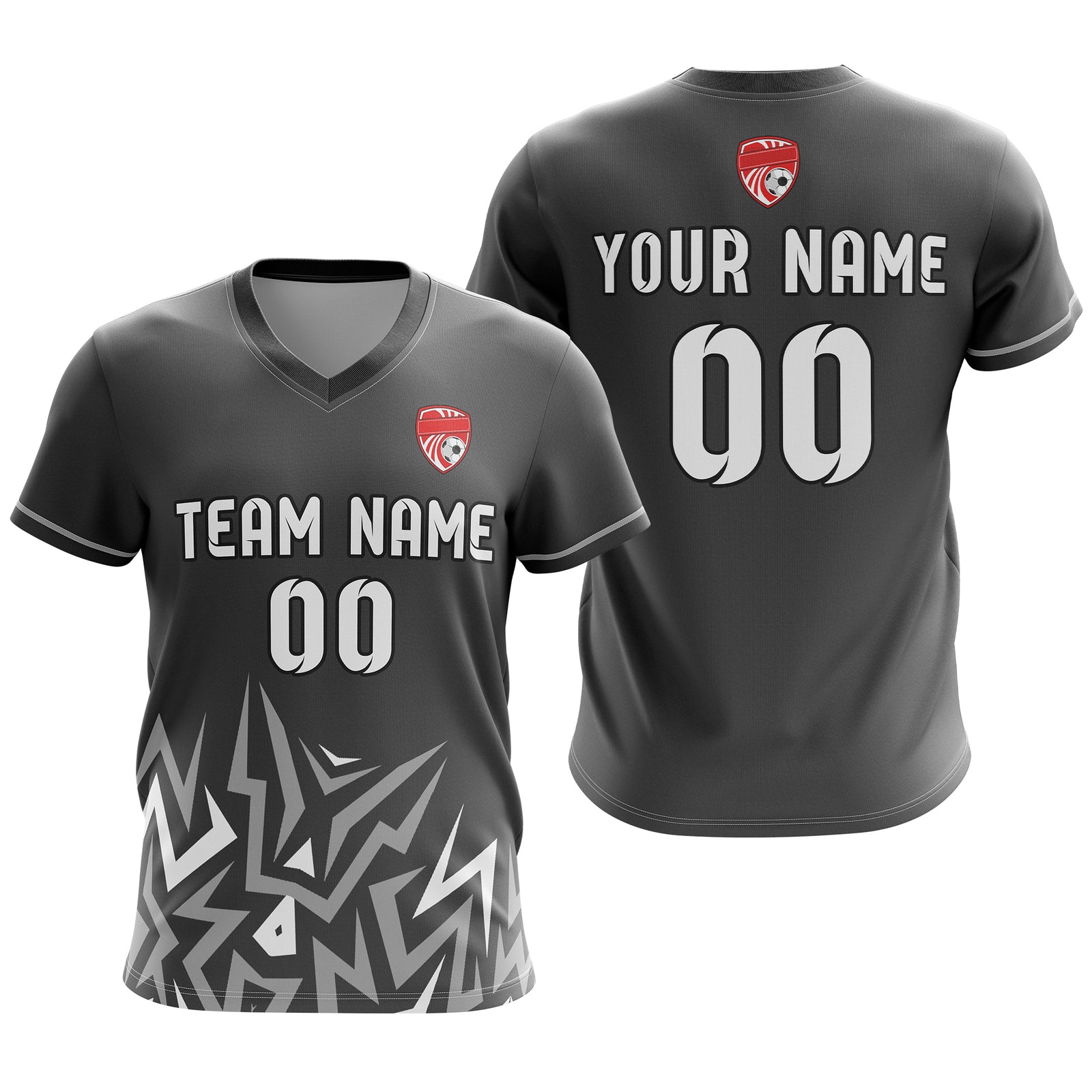 Soccer Jersey - V Neck - Side Pattern- Design 1 - Dark Grey