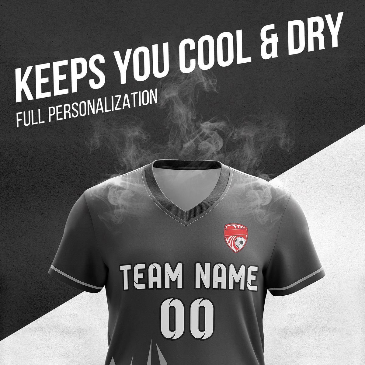 Soccer Jersey - V Neck - Side Pattern- Design 1 - Dark Grey