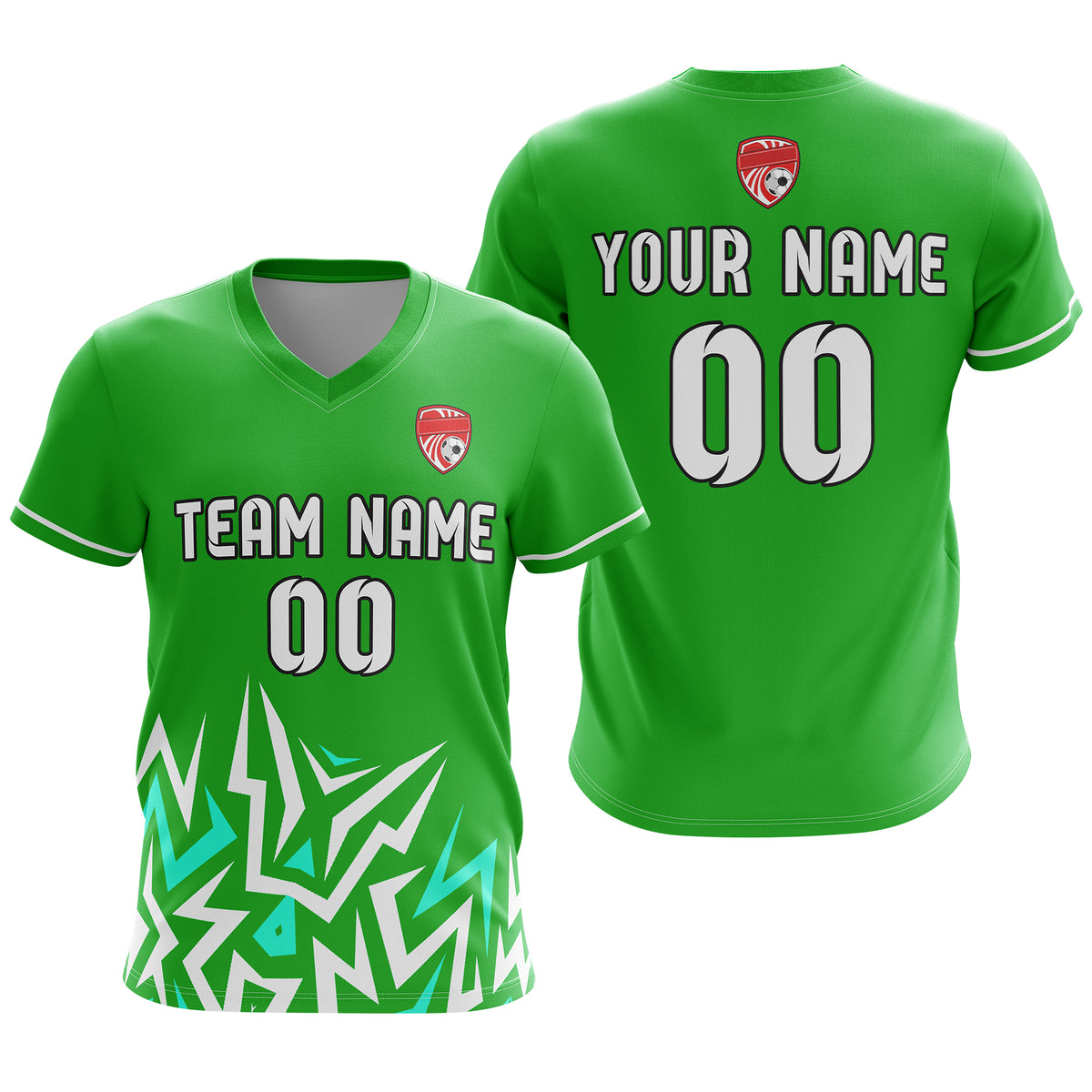 Soccer Jersey - V Neck - Side Pattern- Design 1 - Green