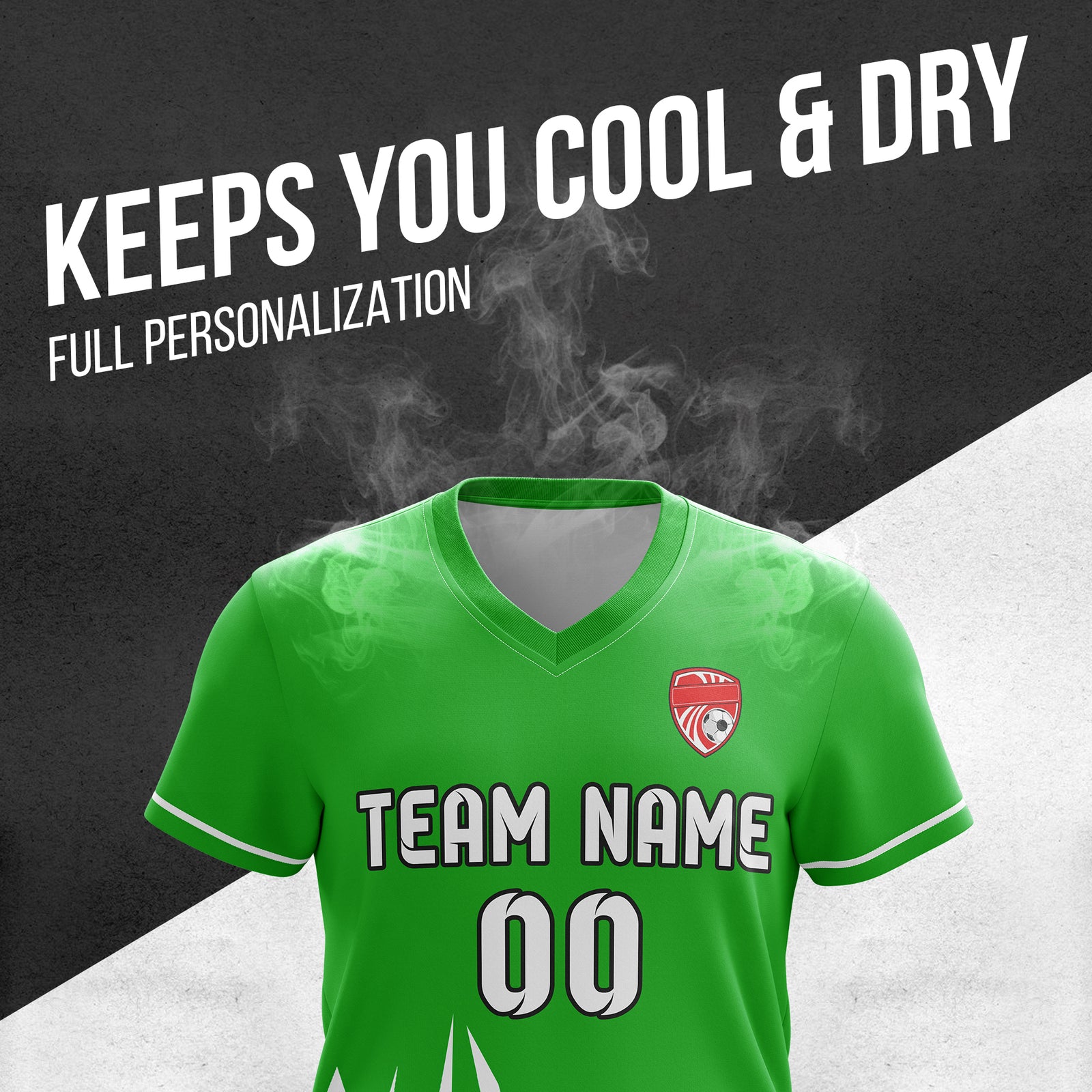 Soccer Jersey - V Neck - Side Pattern- Design 1 - Green