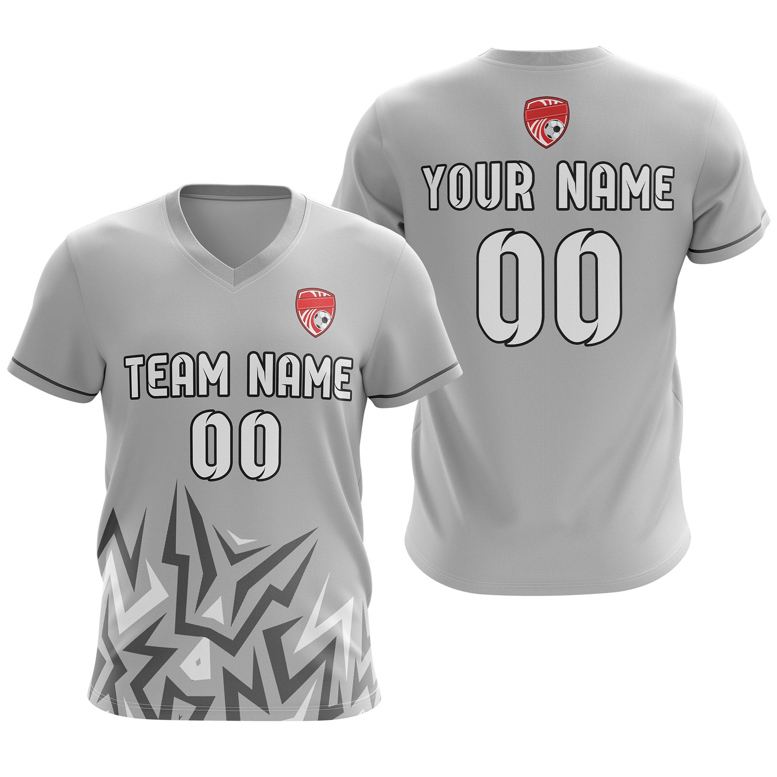 Soccer Jersey - V Neck - Side Pattern- Design 1 - Grey