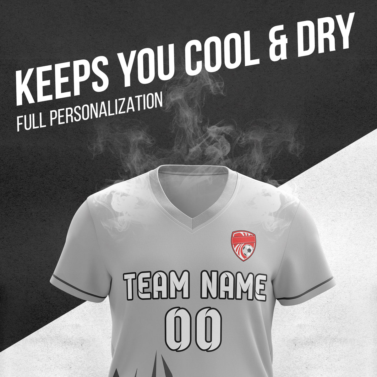 Soccer Jersey - V Neck - Side Pattern- Design 1 - Grey