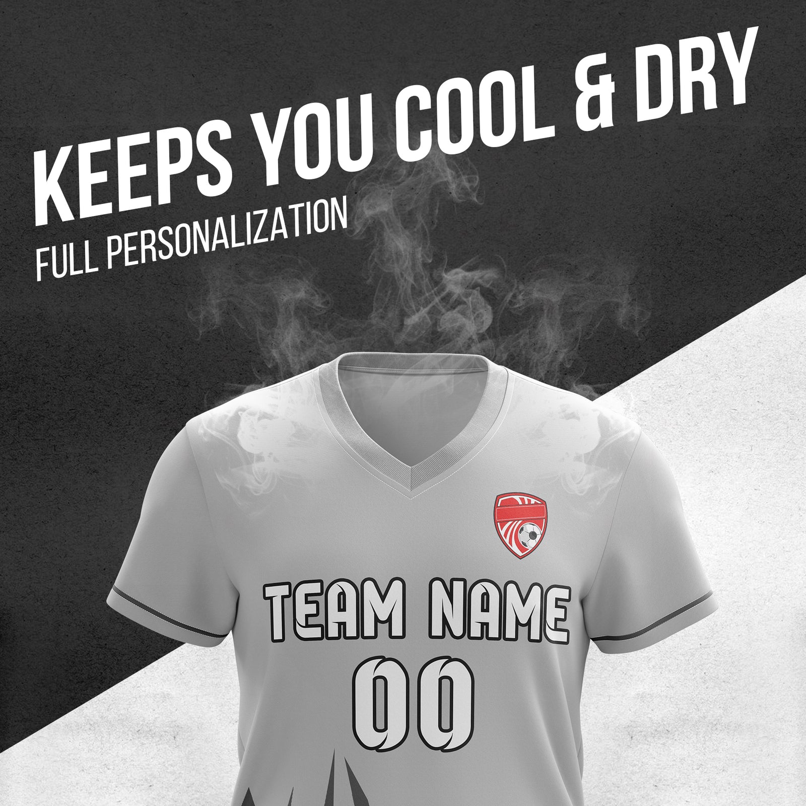 Soccer Jersey - V Neck - Side Pattern- Design 1 - Grey