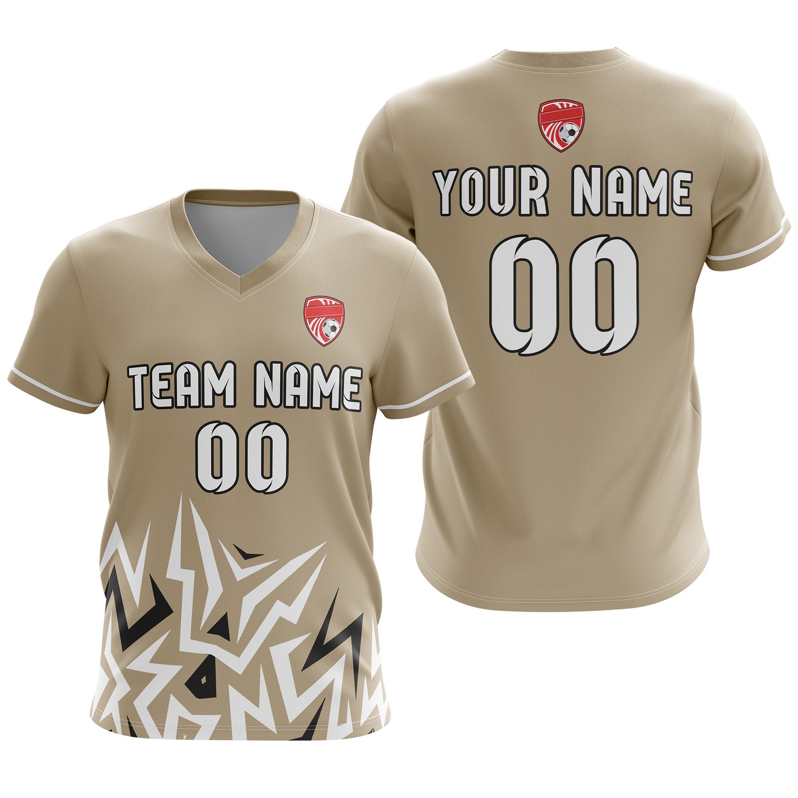 Soccer Jersey - V Neck - Side Pattern- Design 1 - Khakhii