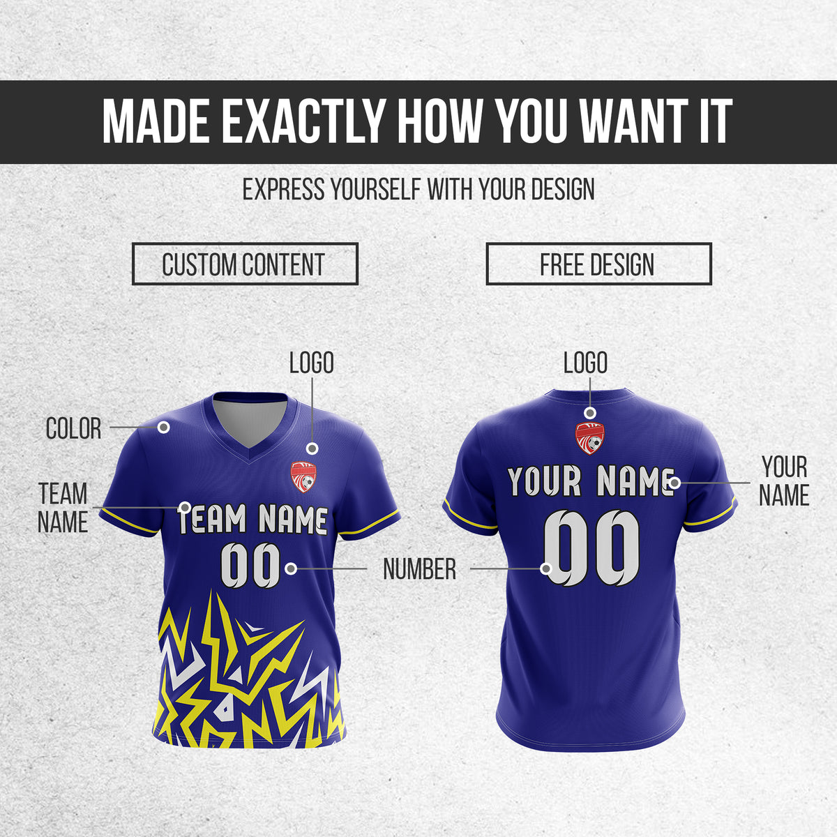 Soccer Jersey - V Neck - Side Pattern- Design 1 - Navy