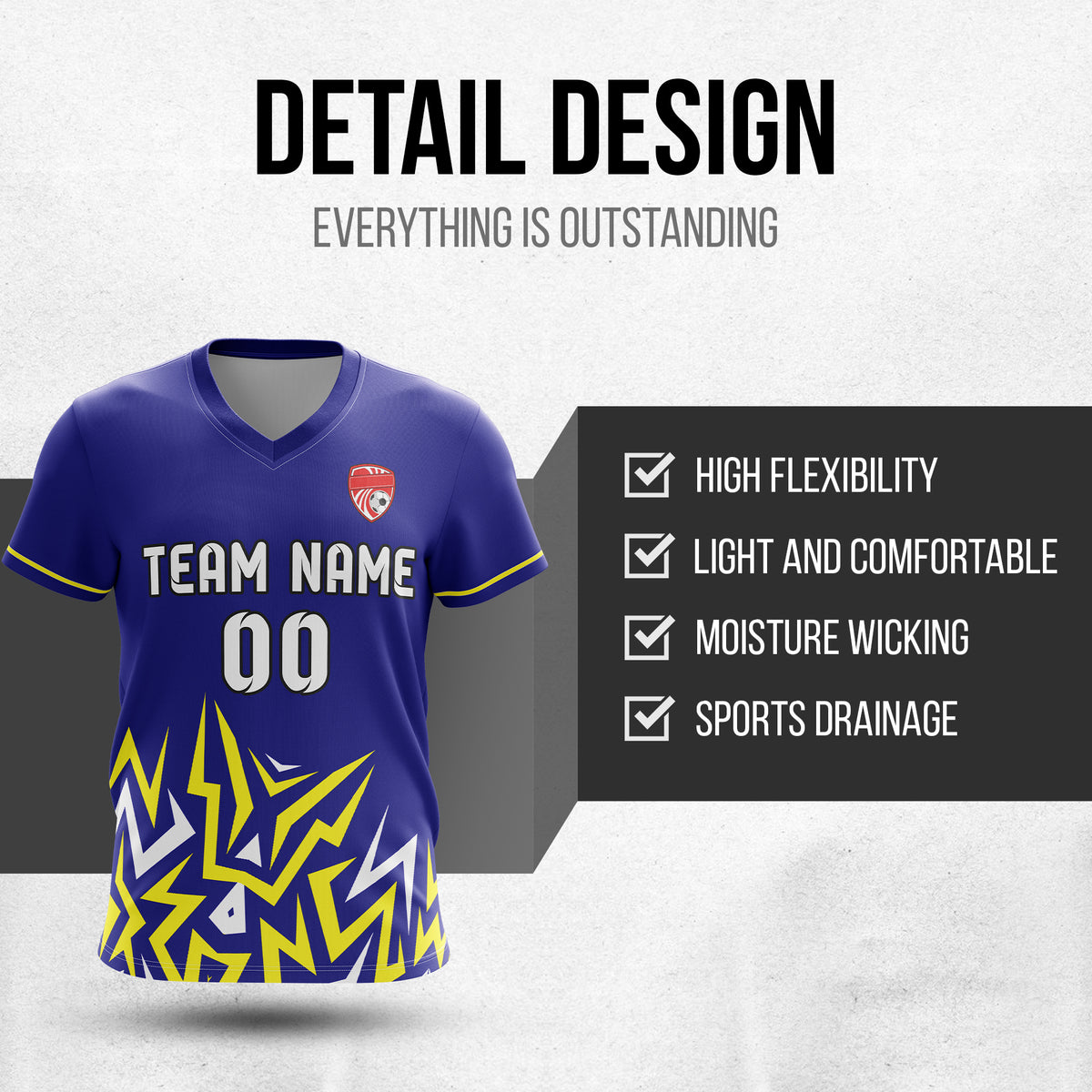 Soccer Jersey - V Neck - Side Pattern- Design 1 - Navy