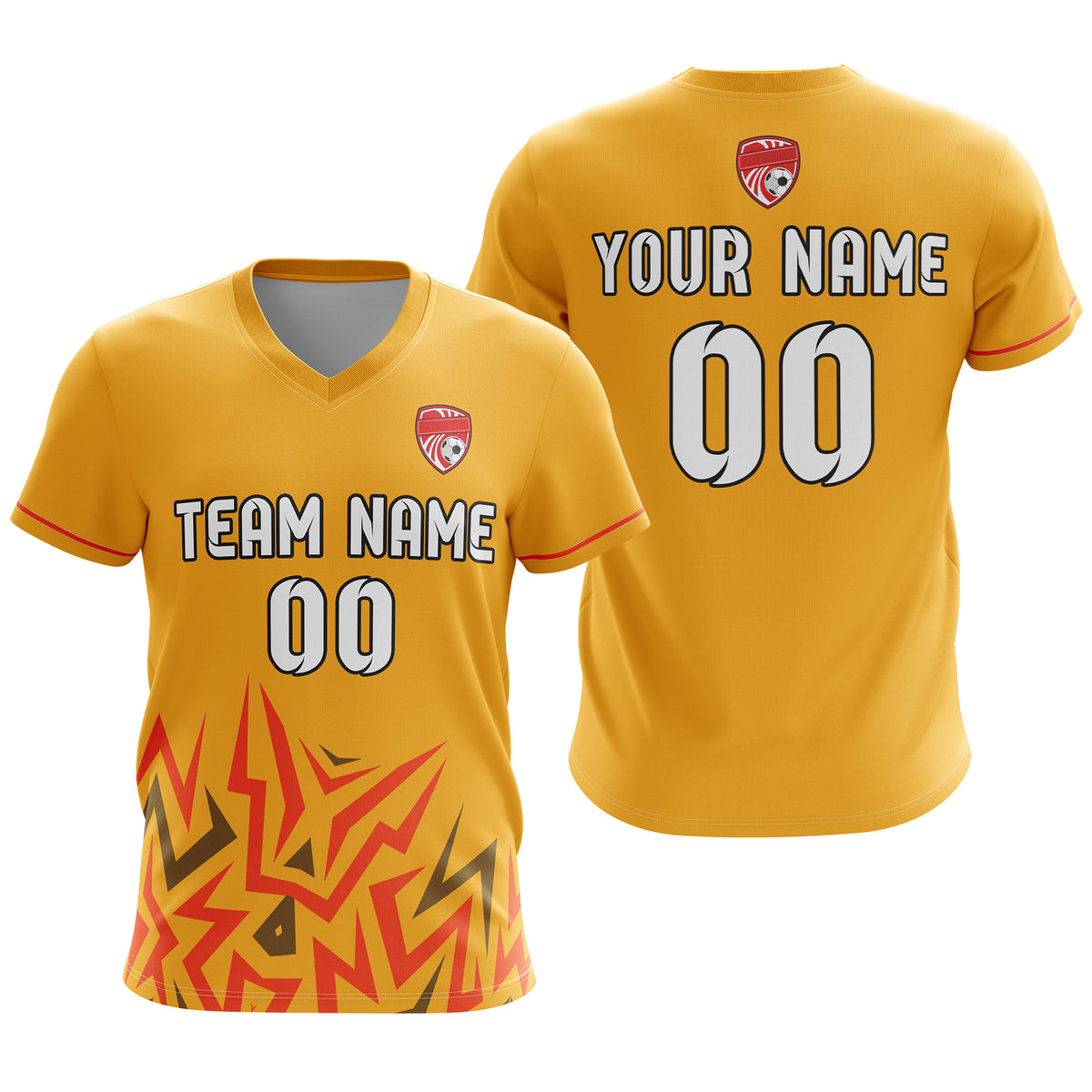 Soccer Jersey - V Neck - Side Pattern- Design 1 - Orange