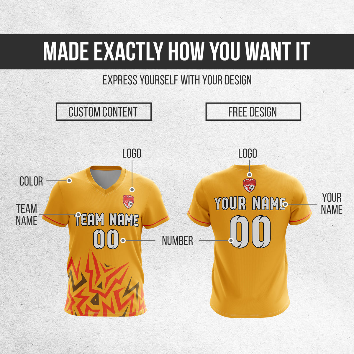 Soccer Jersey - V Neck - Side Pattern- Design 1 - Orange