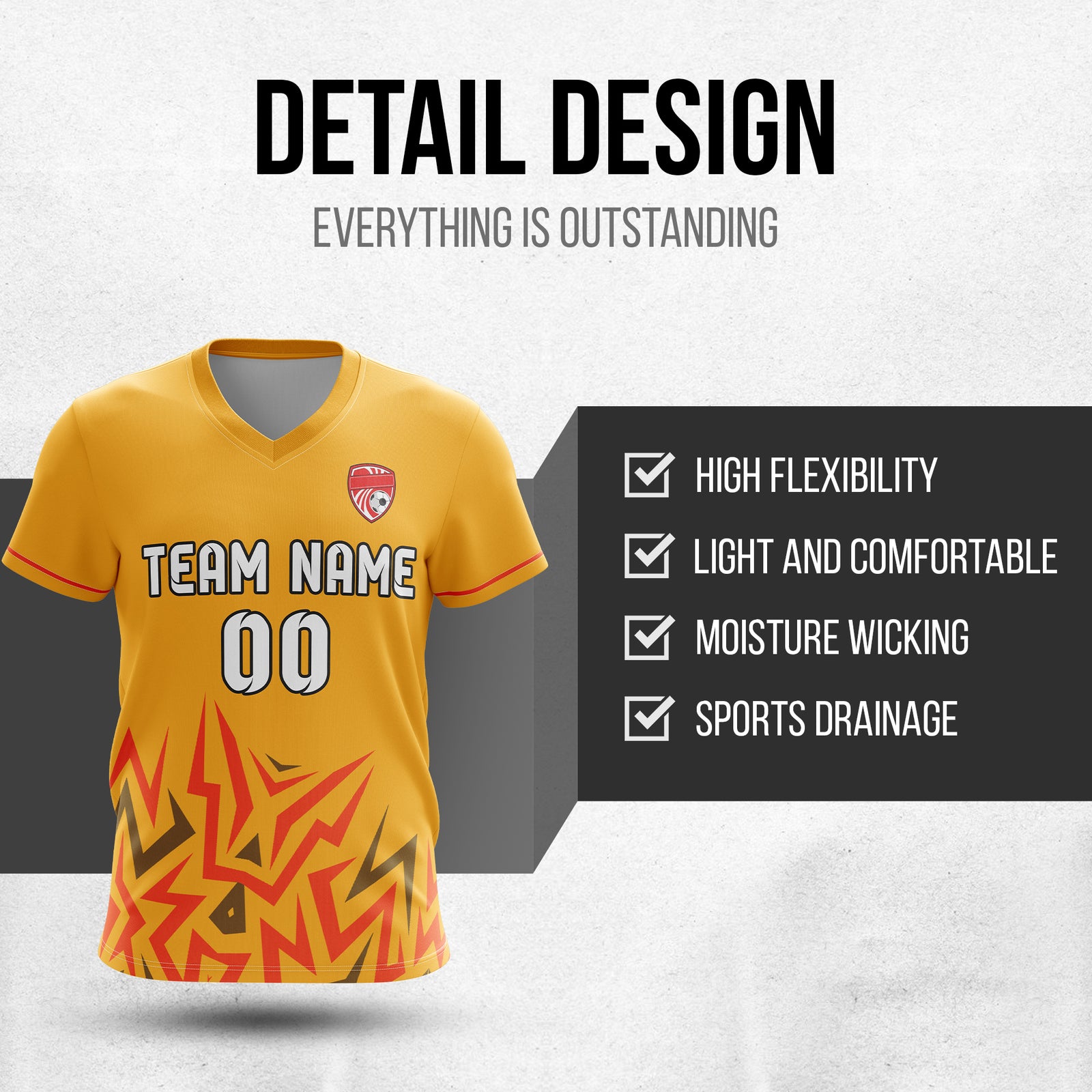 Soccer Jersey - V Neck - Side Pattern- Design 1 - Orange