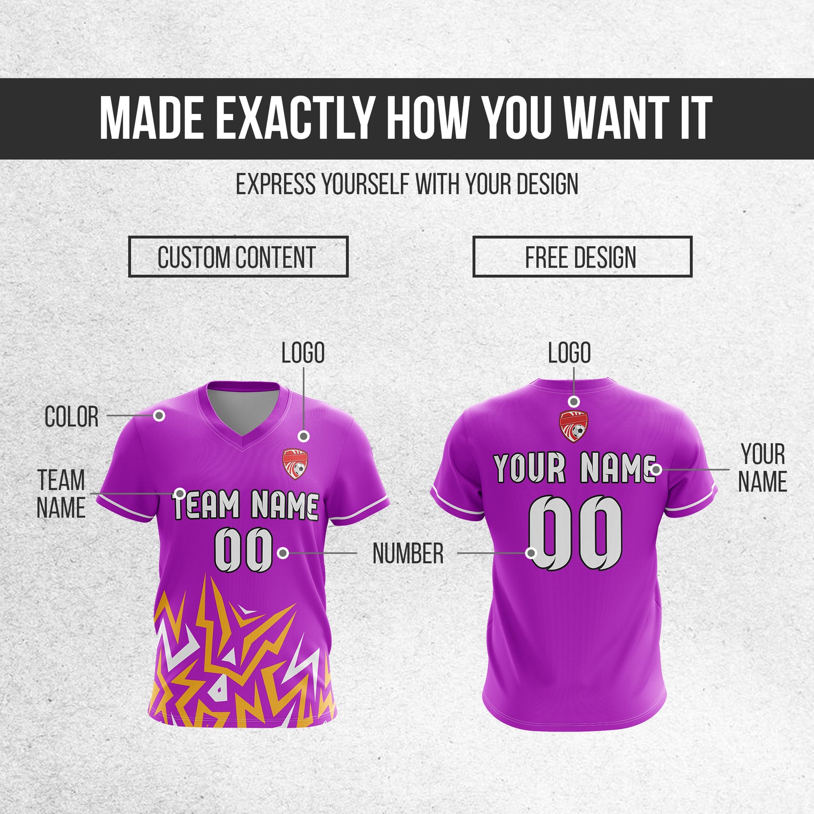 Soccer Jersey - V Neck - Side Pattern- Design 1 - Purple